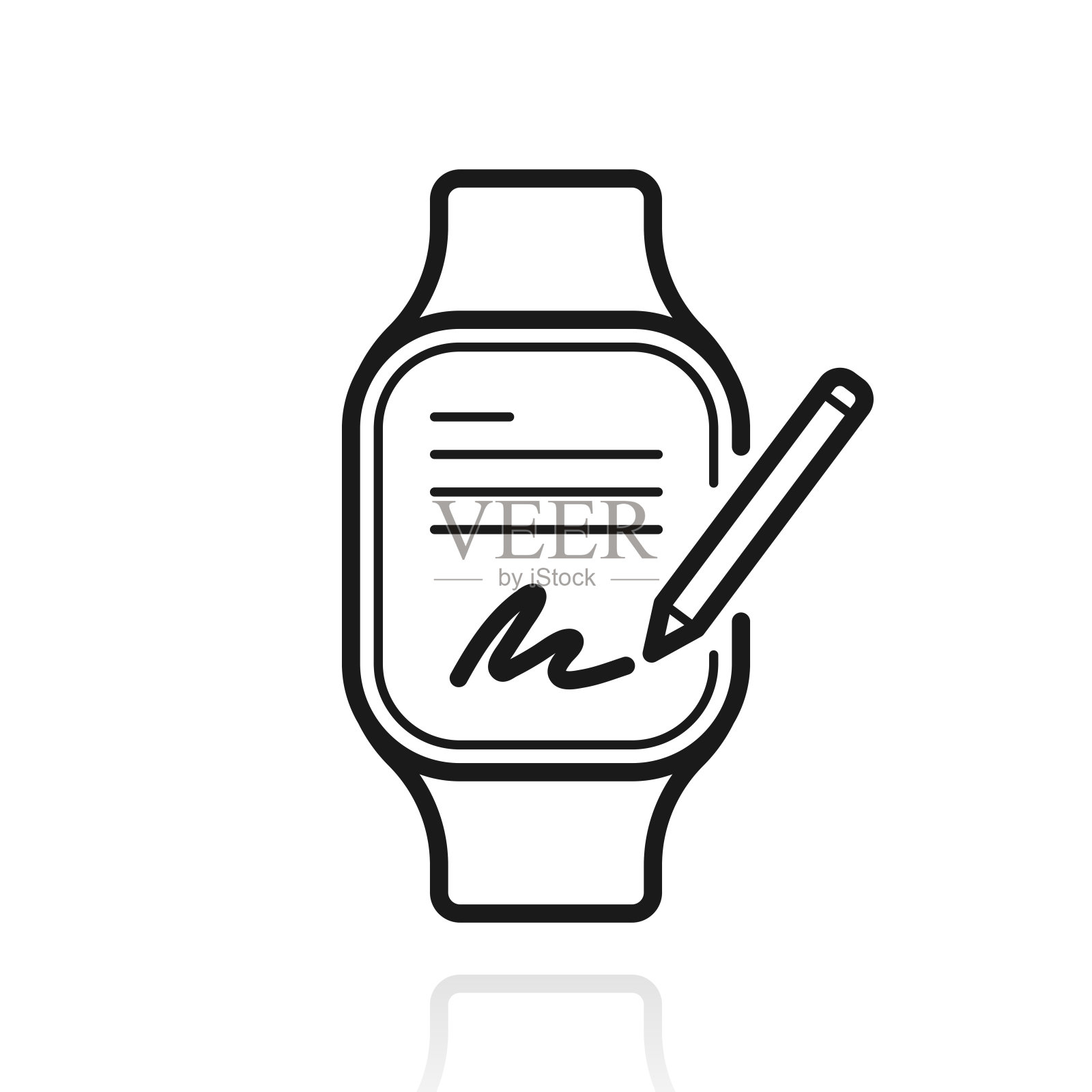 智能手表的电子签名。白色背景上反射的图标插画图片素材