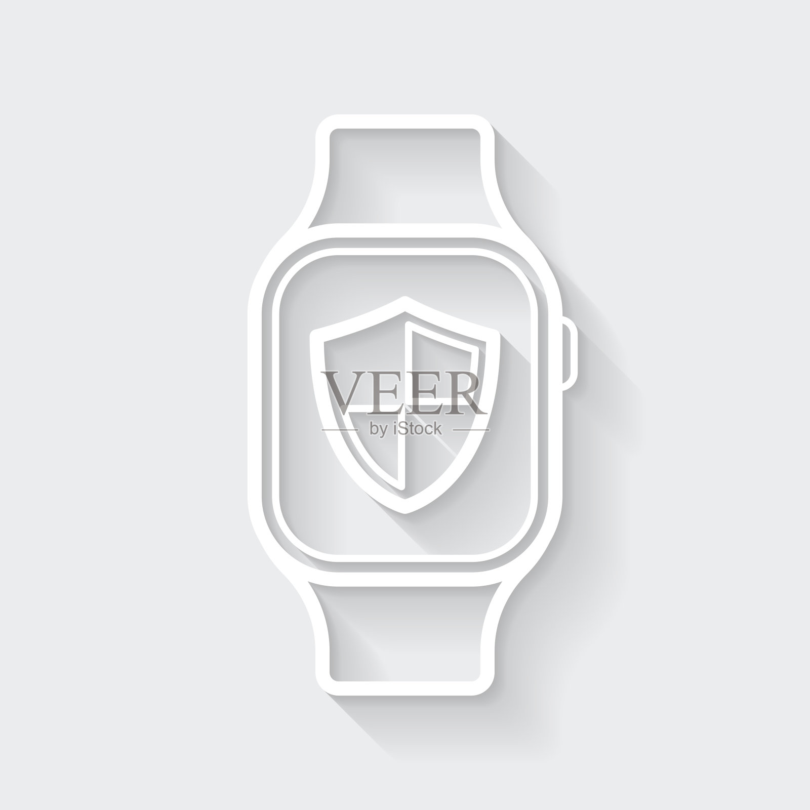 Smartwatch盾。图标与空白背景上的长阴影-平面设计插画图片素材