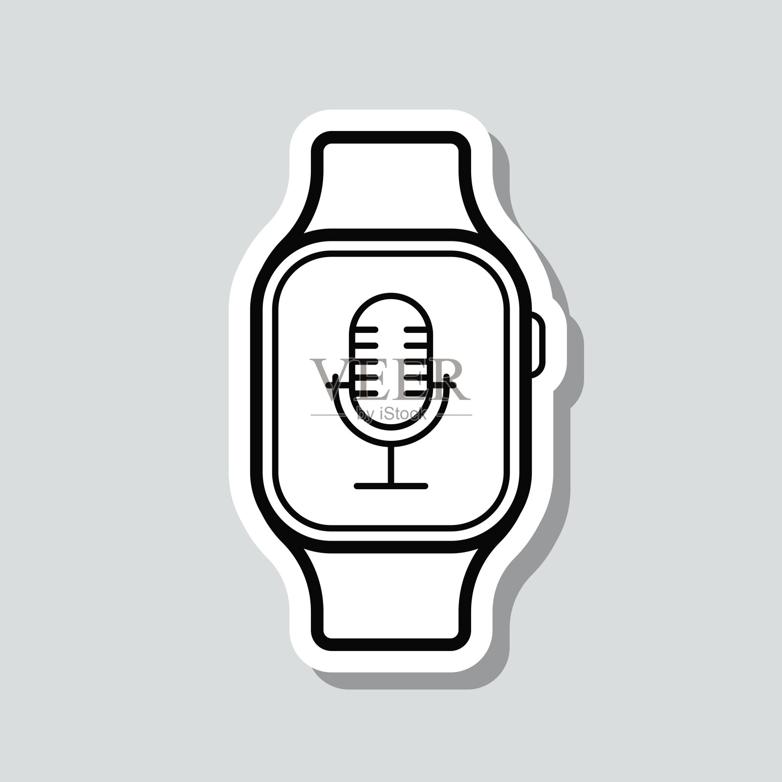 Smartwatch麦克风。图标贴纸在灰色背景插画图片素材