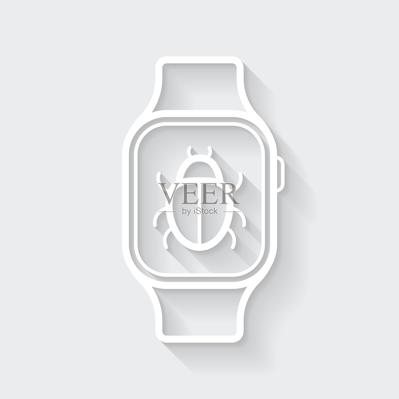 Smartwatch bug。图标与空白背景上的长阴影-平面设计插画图片素材