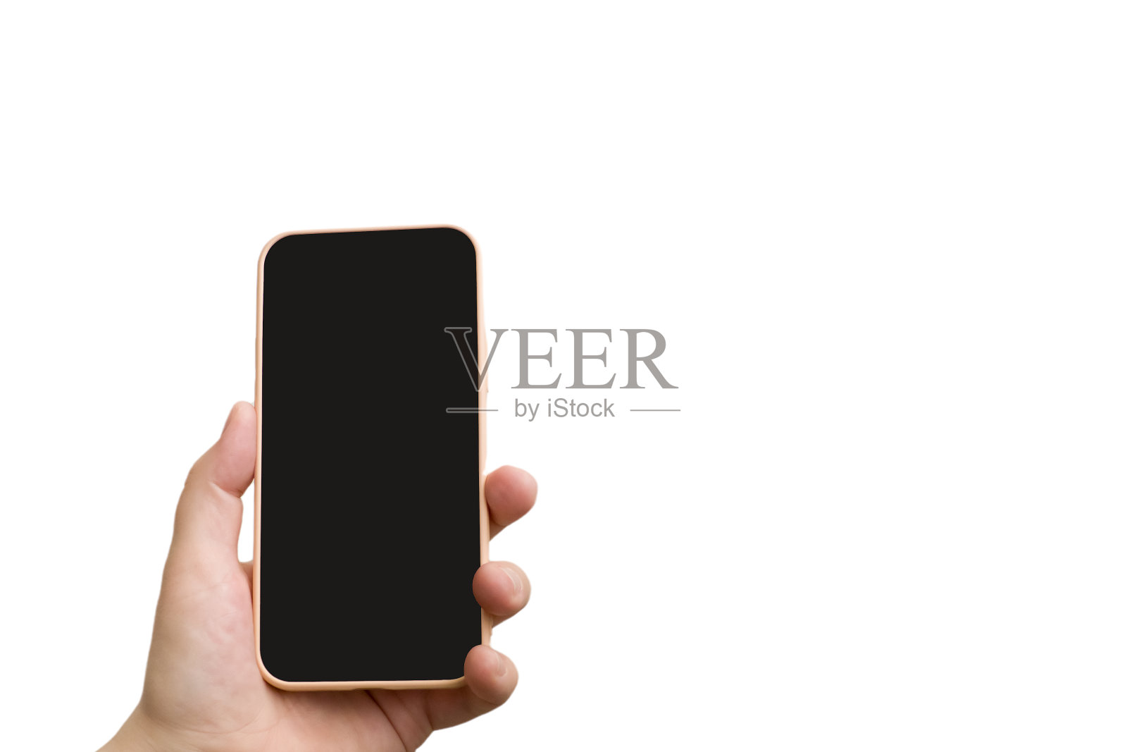 模型,手机在手,白色背景,孤立照片摄影图片