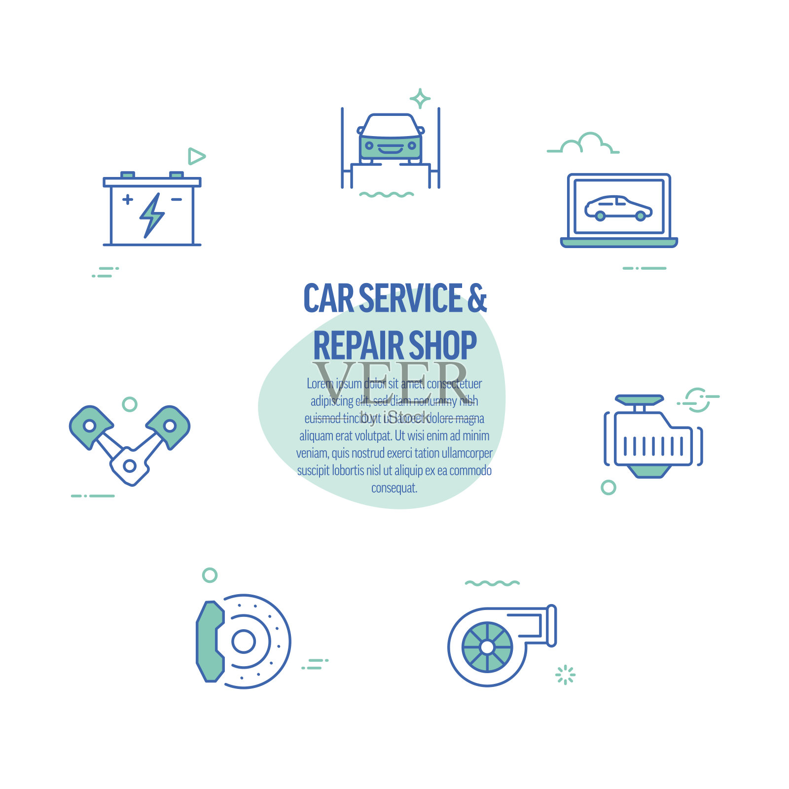 汽车服务和修理店相关的线图标。现代线条风格设计元素。插画图片素材