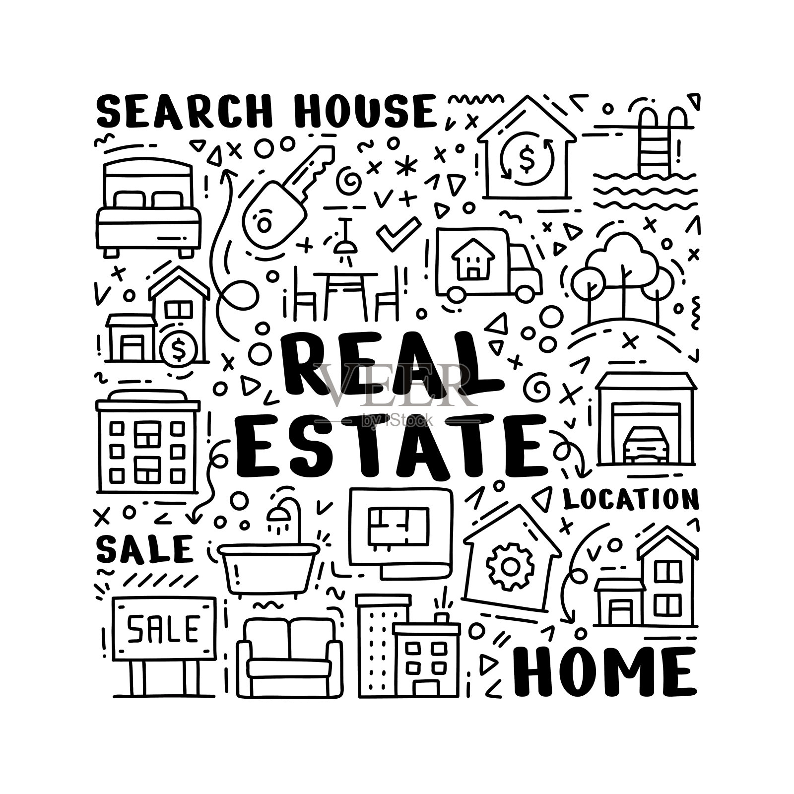 房地产手绘涂鸦概念插画图片素材
