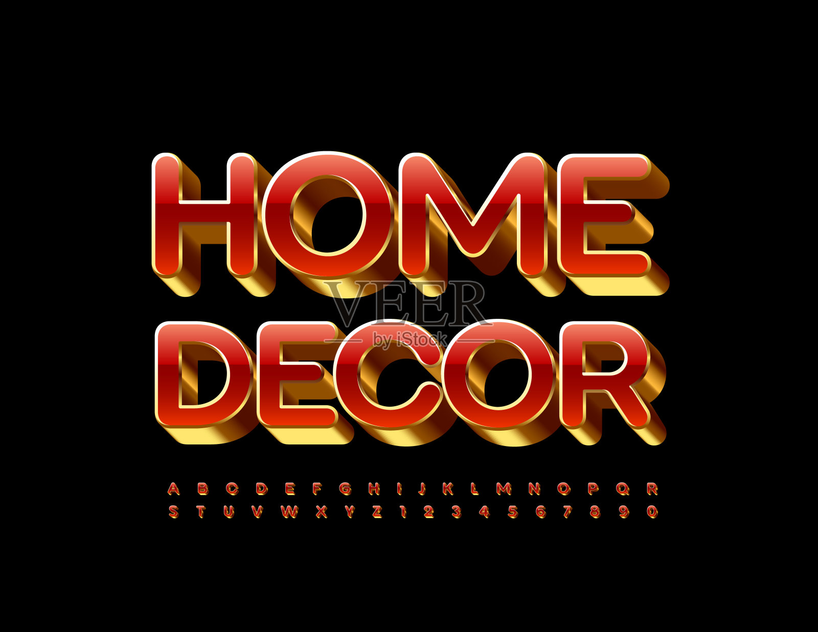 矢量别致的模板家居装饰与红色和金色的光泽字母和数字集插画图片素材