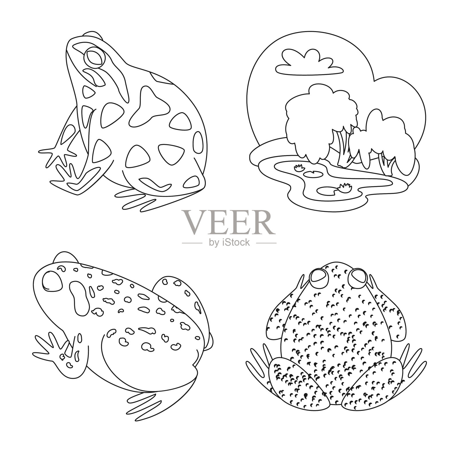 设计两栖动物及动物符号集插画图片素材