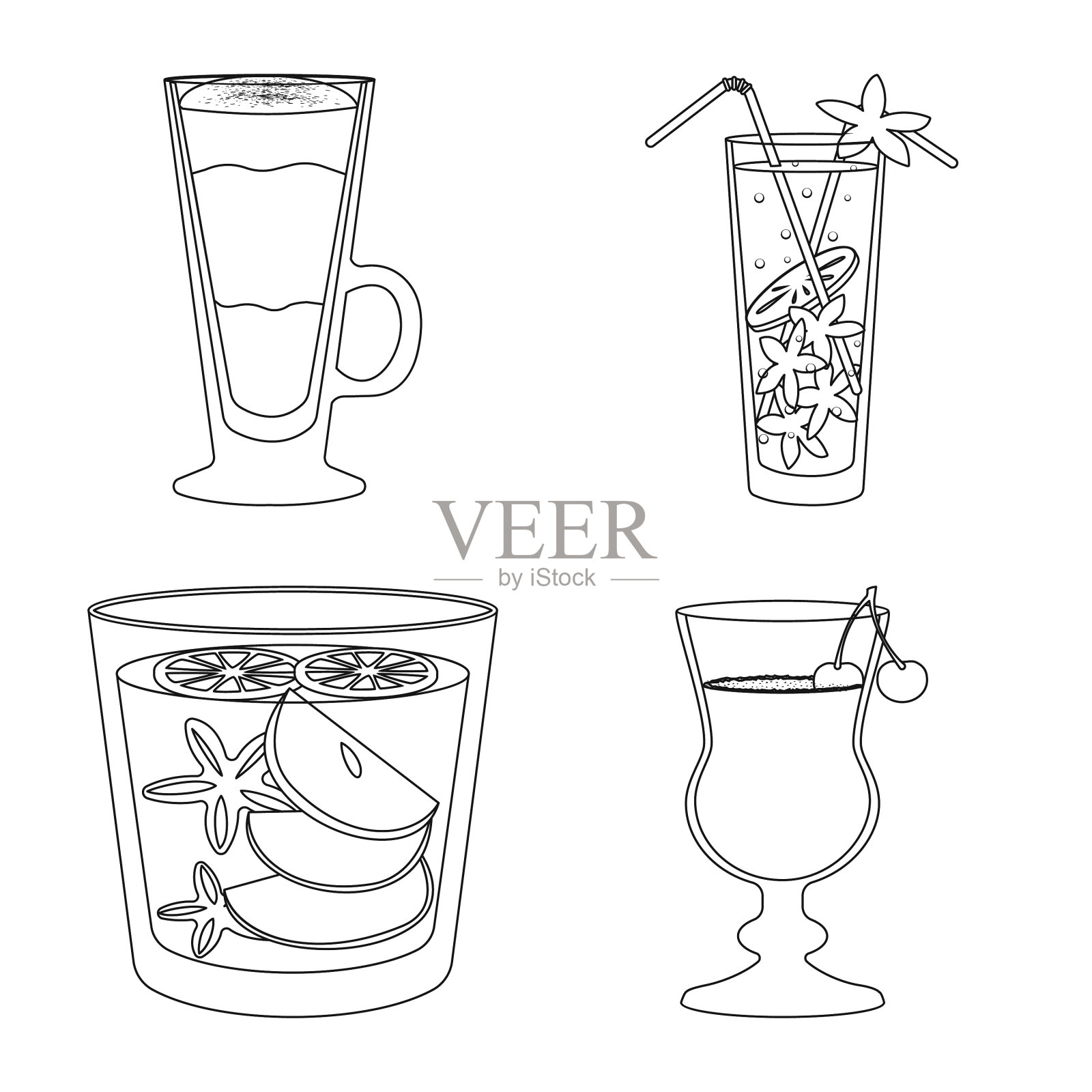 饮料和冰标志设置图标素材