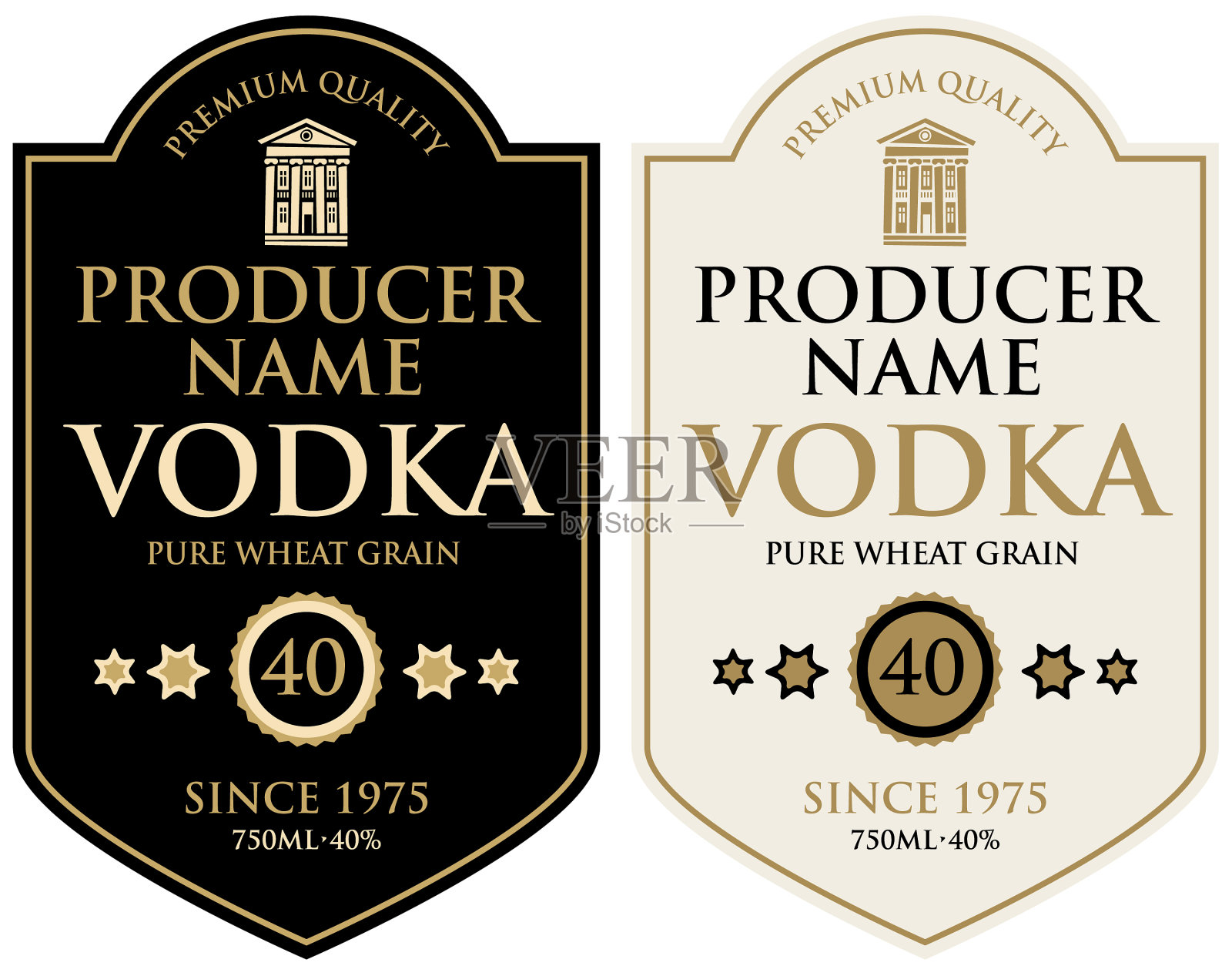 为复古风格的伏特加设置两个标签插画图片素材