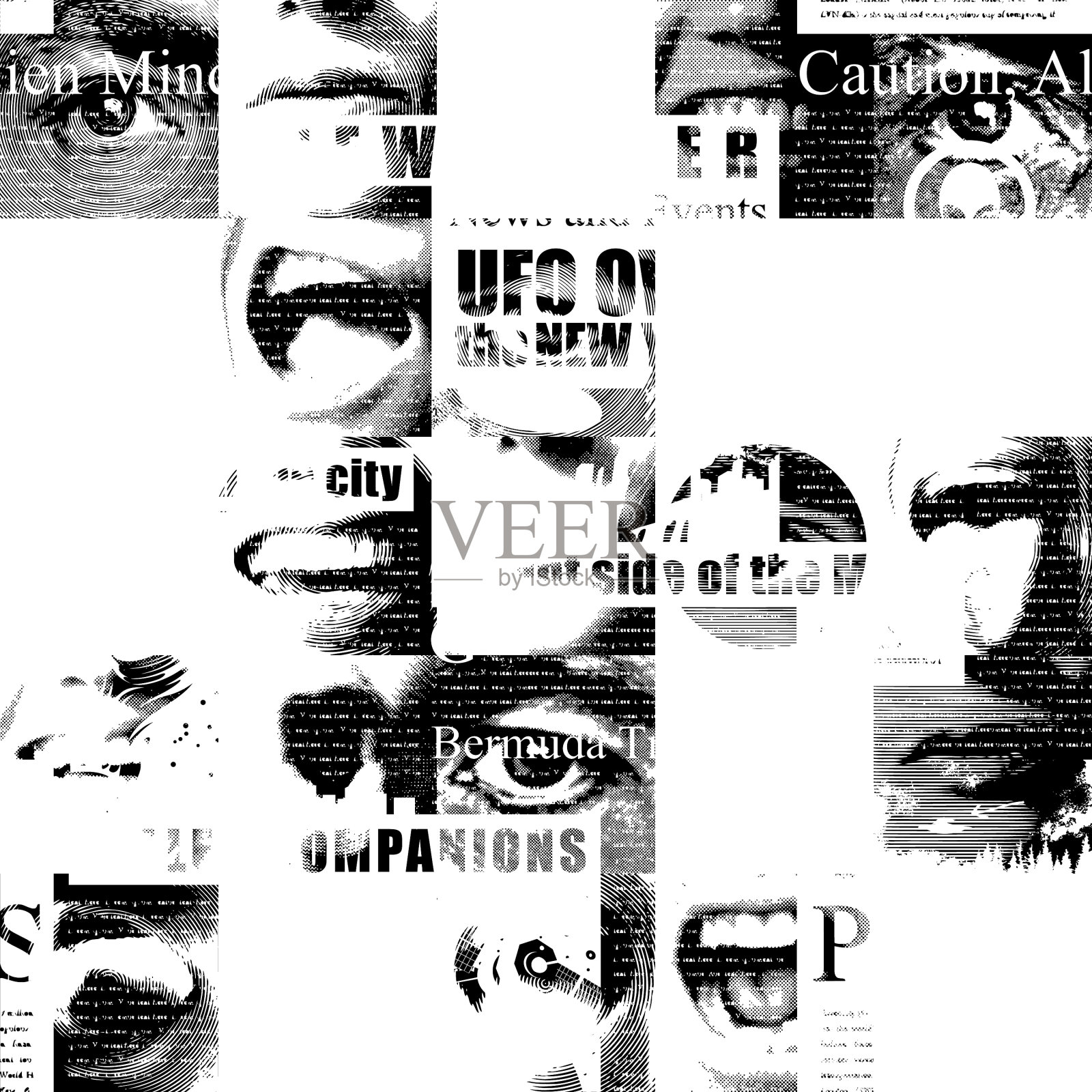 摘要报纸主题上的无缝图案插画图片素材