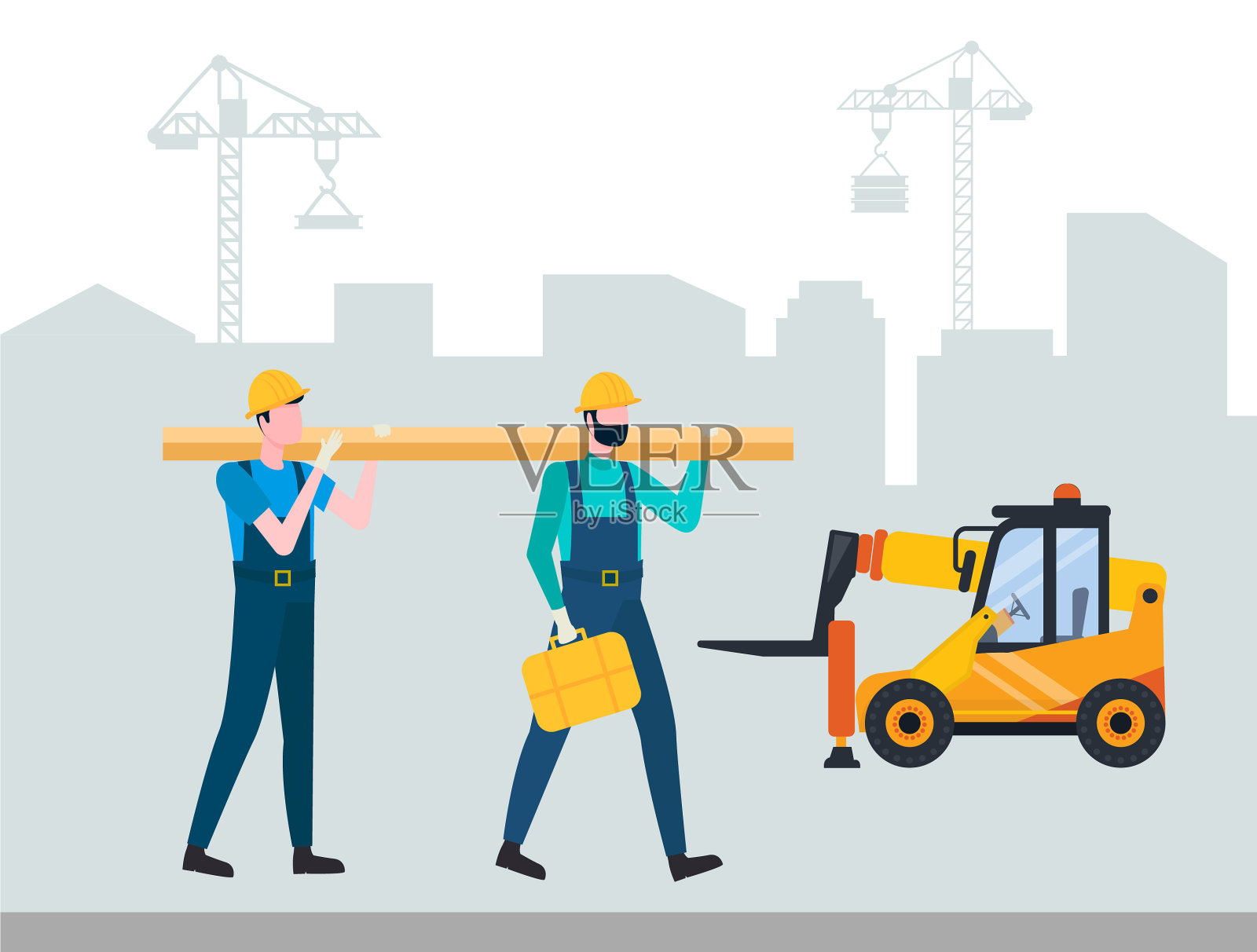 建筑设备承包商和叉车插画图片素材