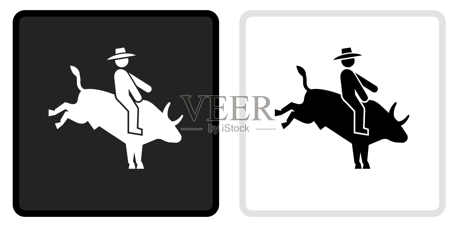 公牛骑手图标上的黑色按钮与白色翻转插画图片素材