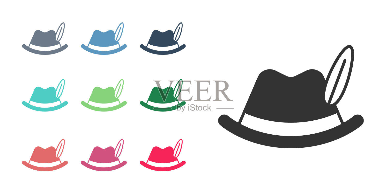 黑色啤酒节帽子图标孤立在白色插画图片素材