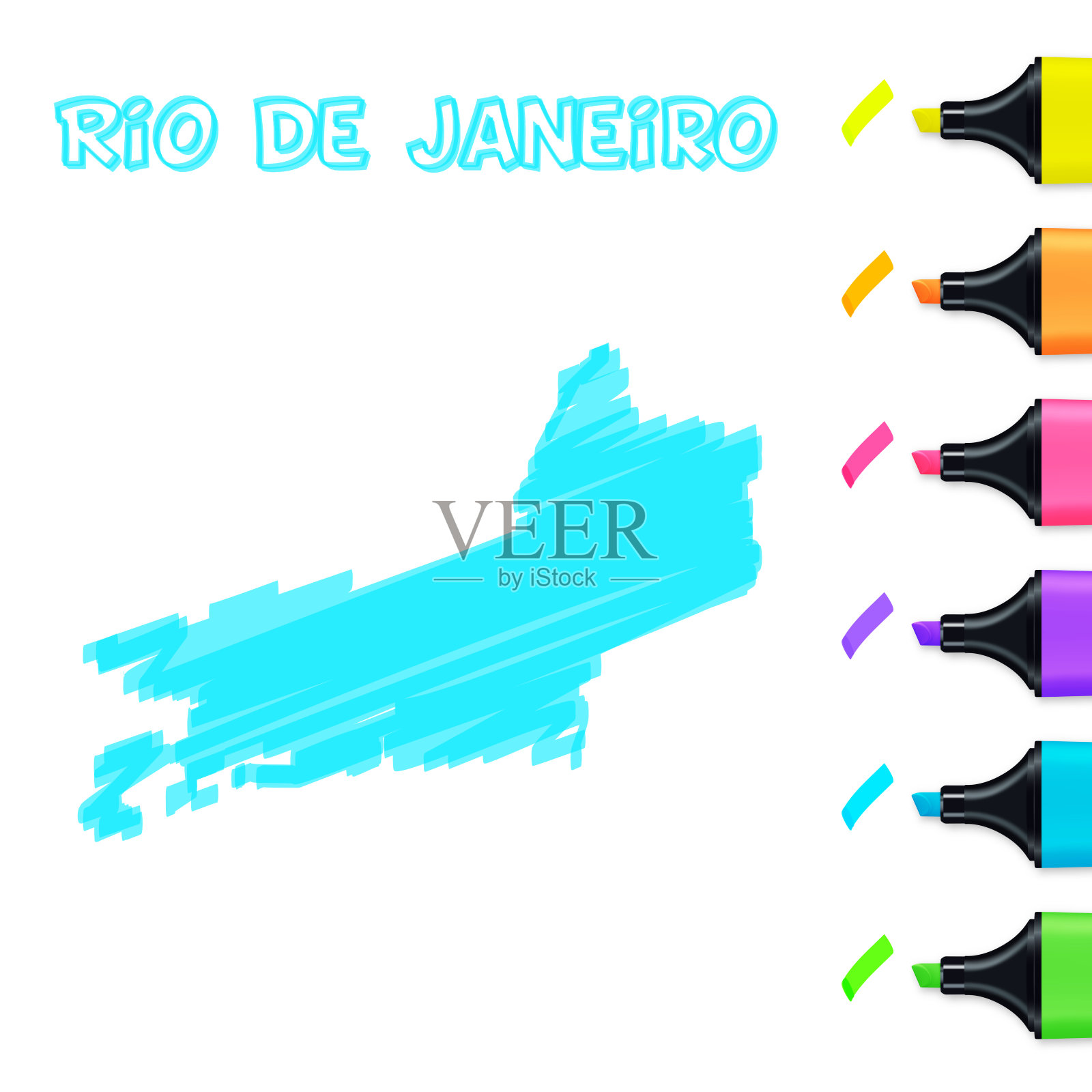 里约热内卢里约热内卢地图手绘与蓝色高光在白色背景插画图片素材