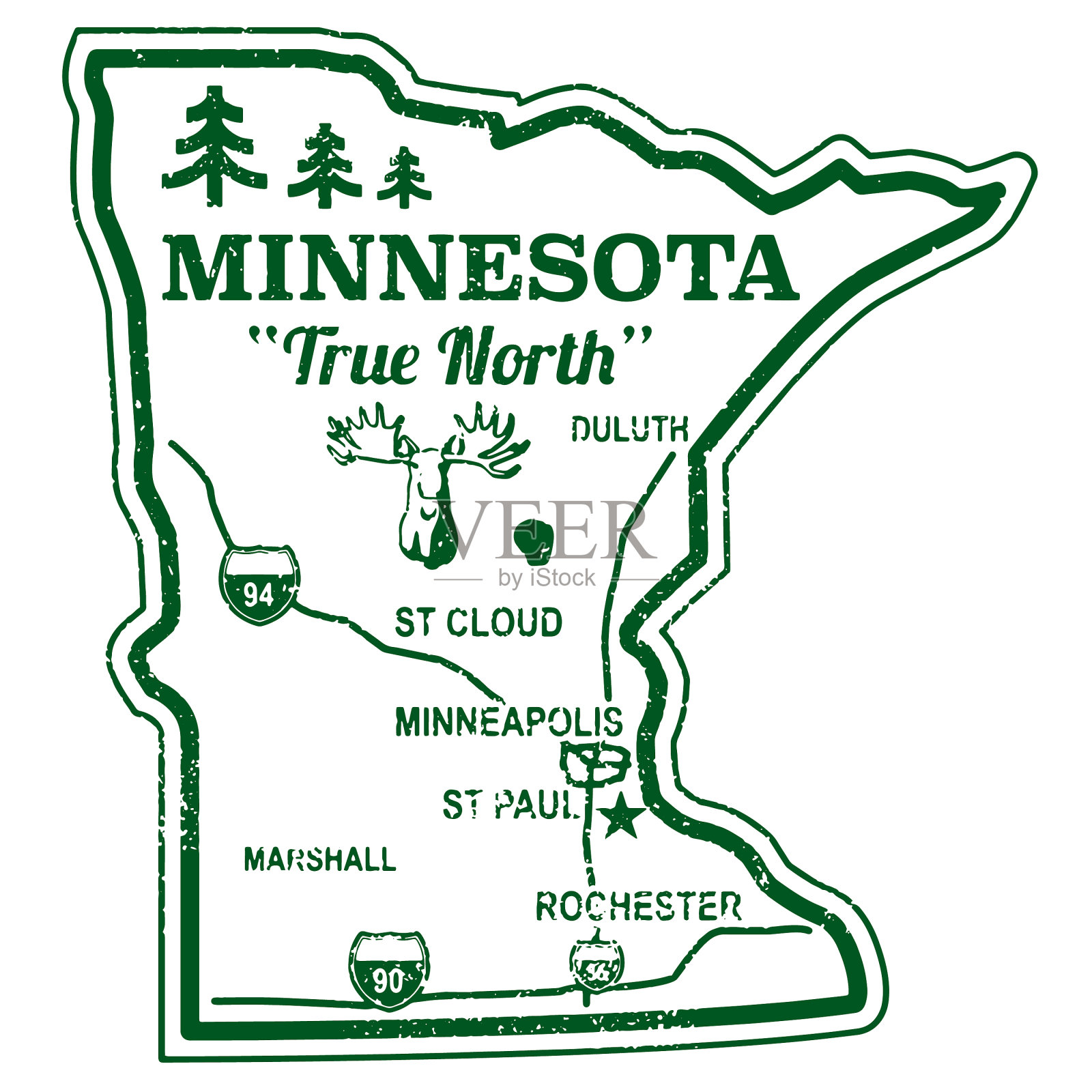 明尼苏达州复古的邮票插画图片素材