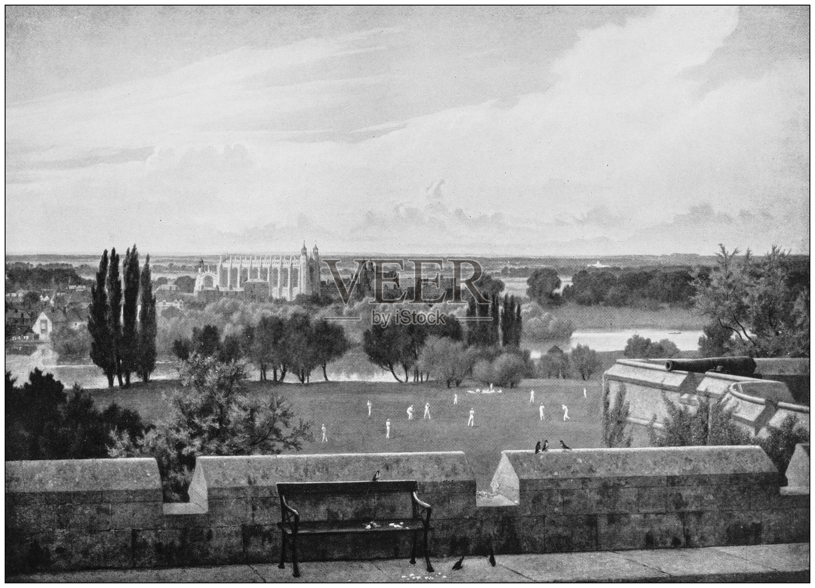 古董绘画照片:温莎板球场插画图片素材