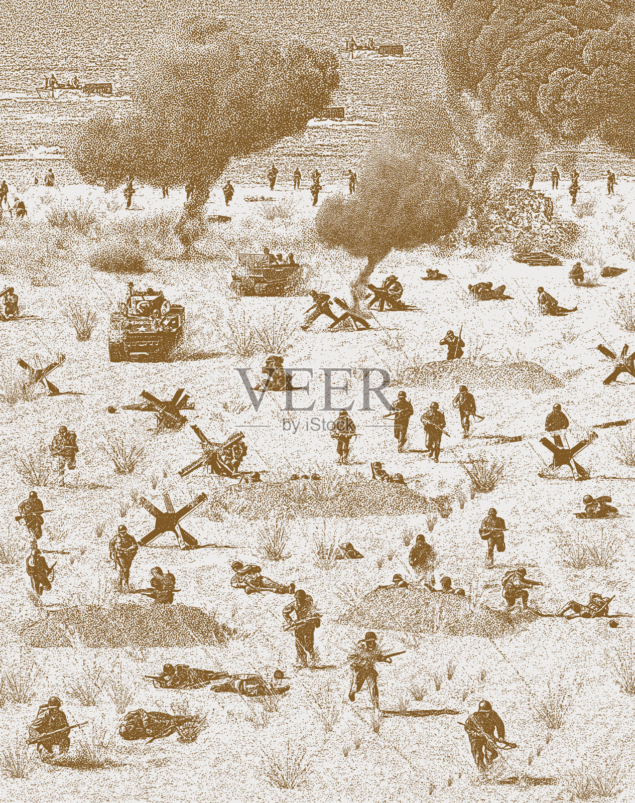 第二次世界大战奥马哈海滩的诺曼底入侵插画图片素材