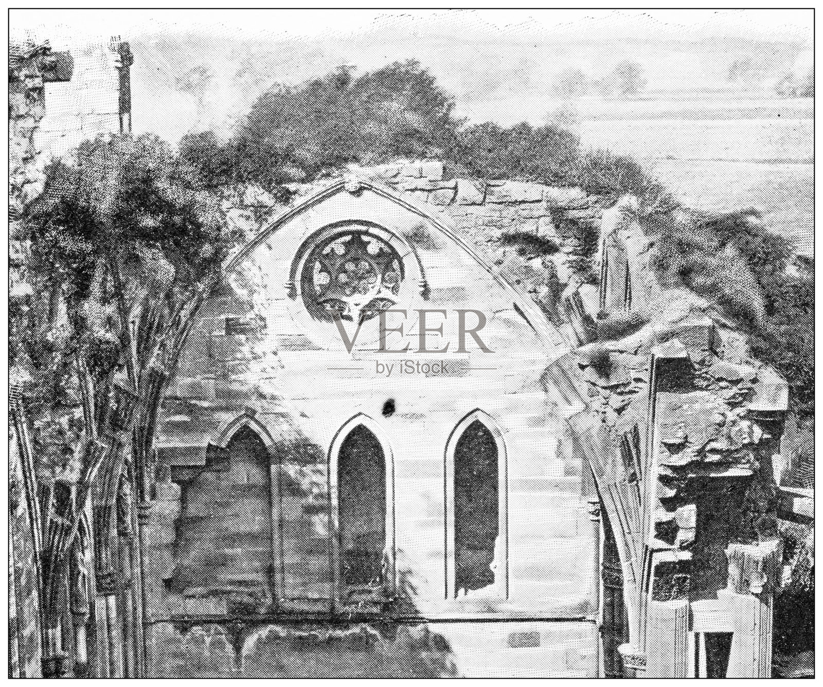 苏格兰古色古香的旅行照片:梅尔罗斯修道院插画图片素材