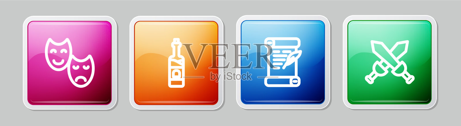 剧情线喜剧和悲剧面具一瓶酒图标素材