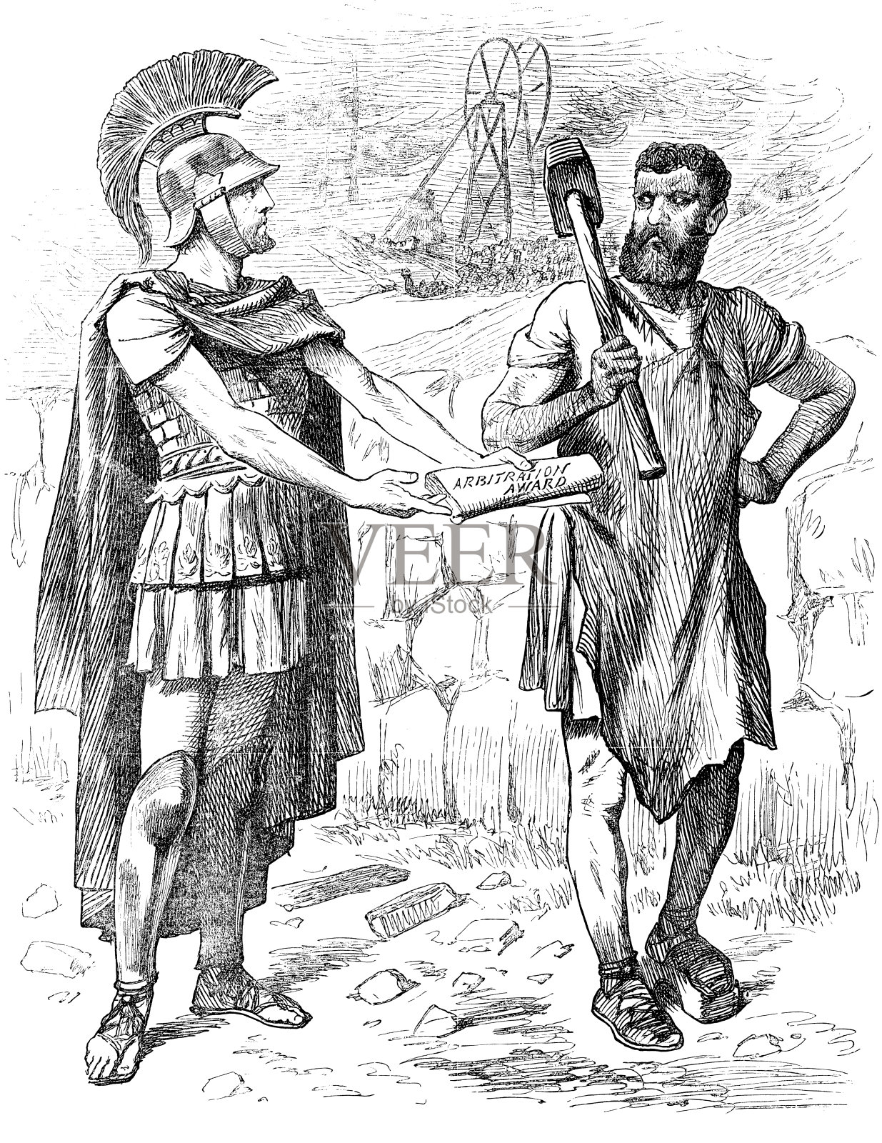 英国伦敦讽刺漫画漫画漫画插图:罗马和火神插画图片素材