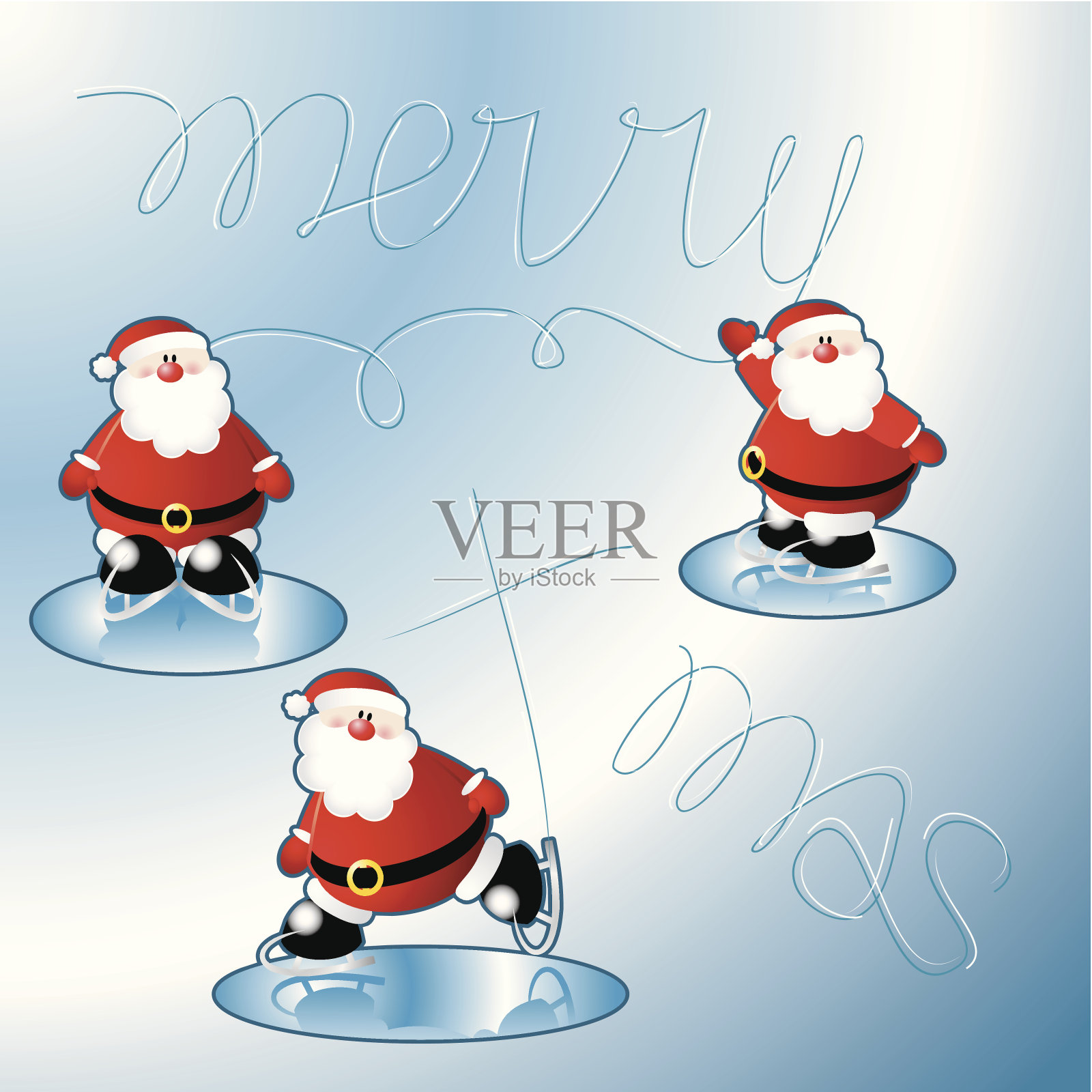 和圣诞老人一起滑冰插画图片素材