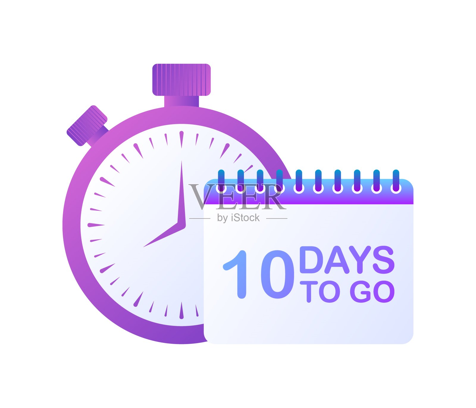 秒表和日历。扁平,紫色,还有10天,倒计时秒表,还有几天日历。矢量图插画图片素材