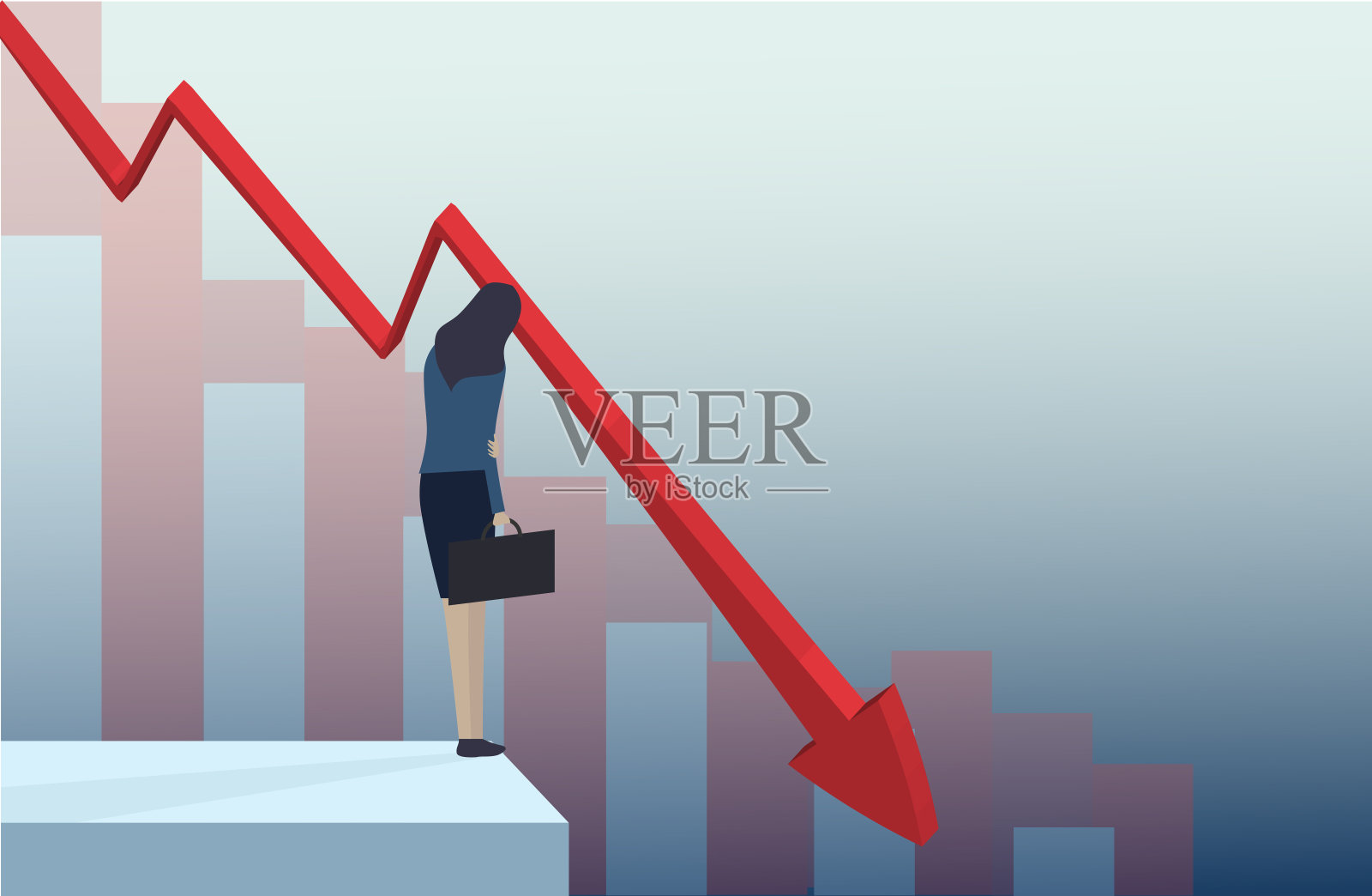 商业损失导致破产,经济或贷款偿还问题,失败和沉没的金融危机插画图片素材