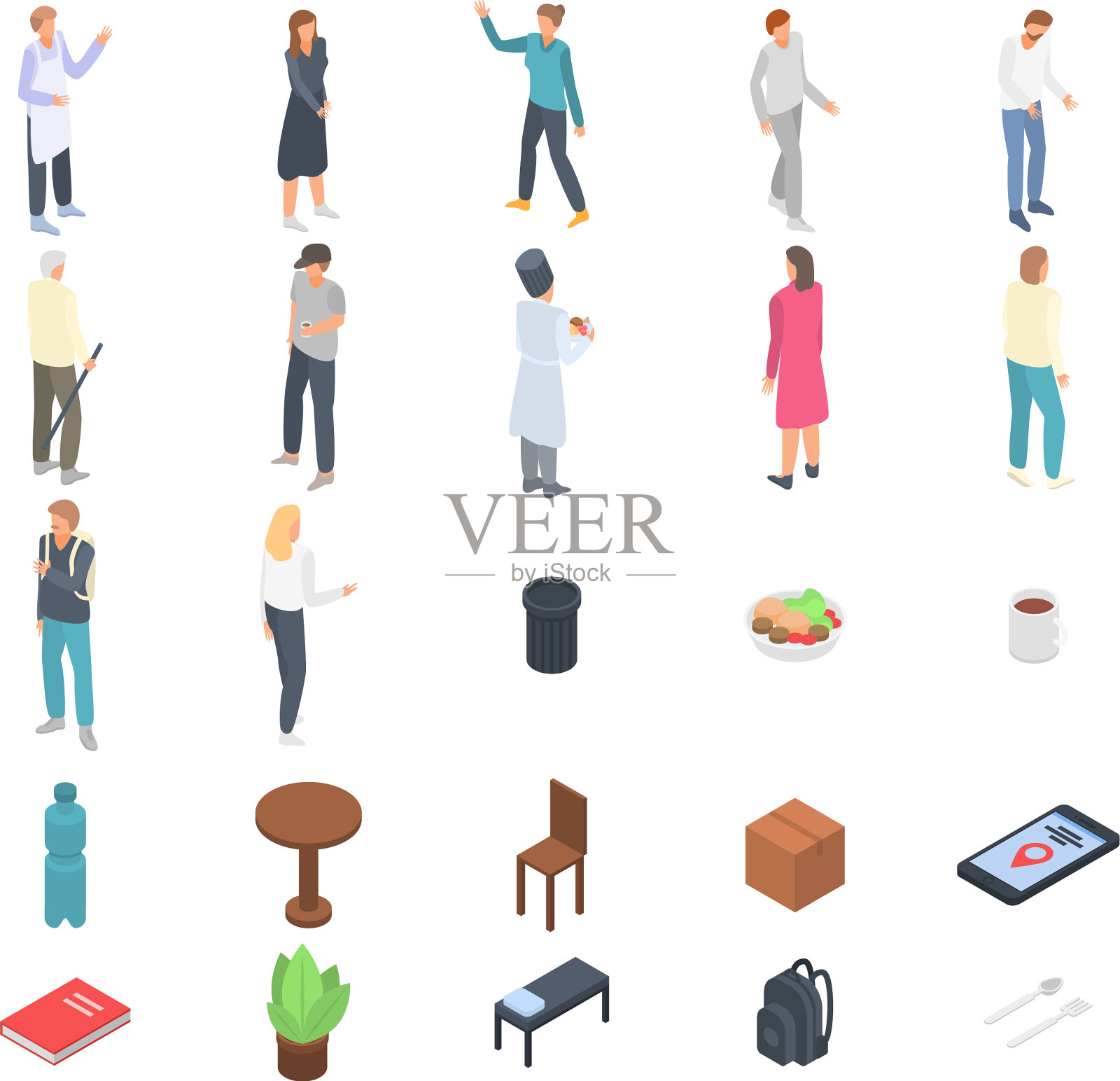 无家可归者庇护所图标设置等距风格图标素材