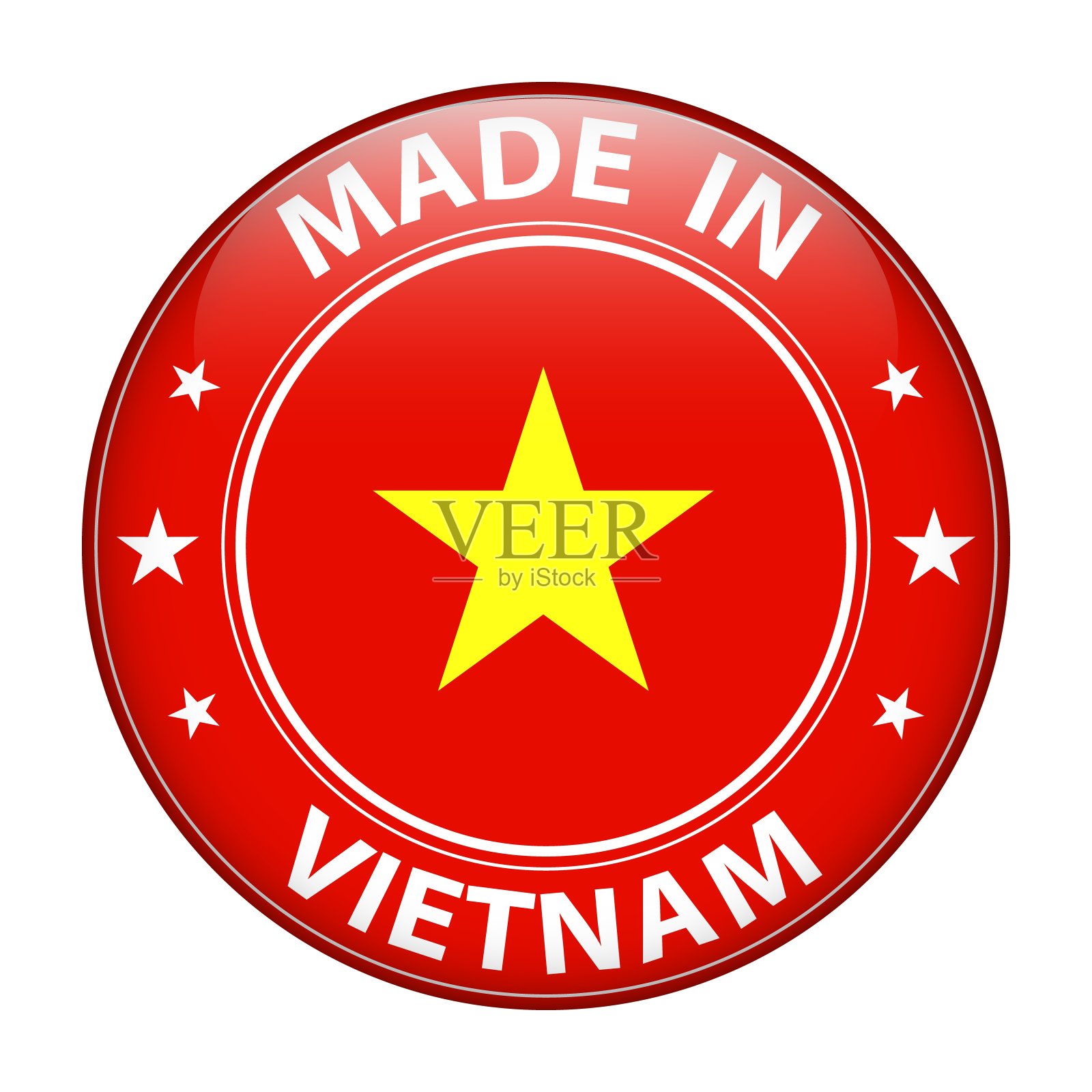 越南制造的徽章向量。贴纸上有星星和国旗。标志孤立在白色背景上。插画图片素材