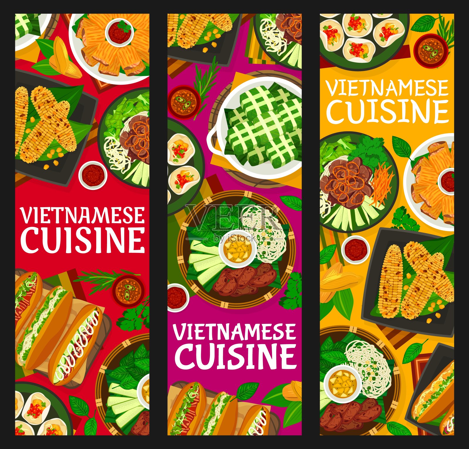 越南餐厅餐饮垂直条幅插画图片素材