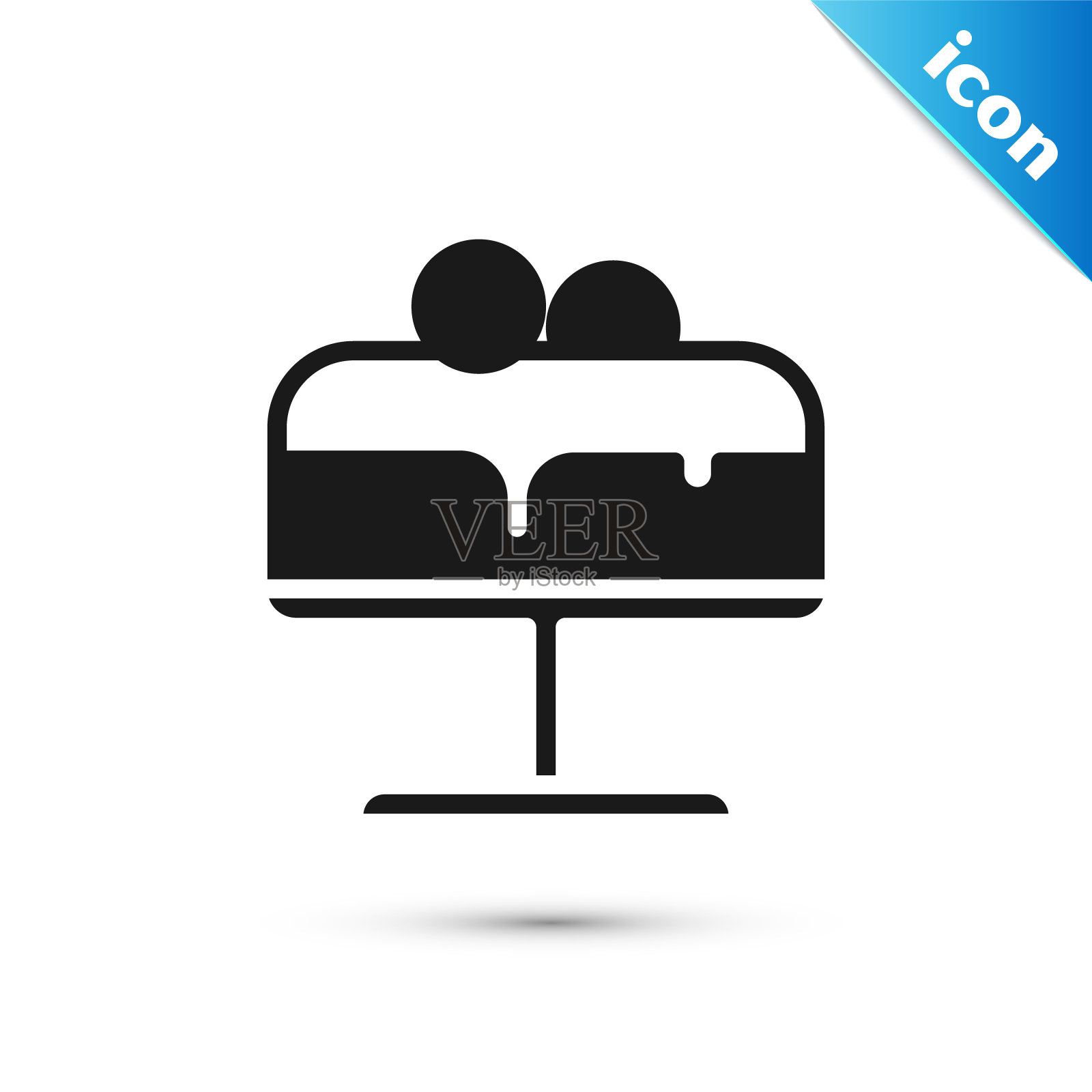 灰色蛋糕在盘子图标孤立在白色背景。生日快乐。向量图标素材