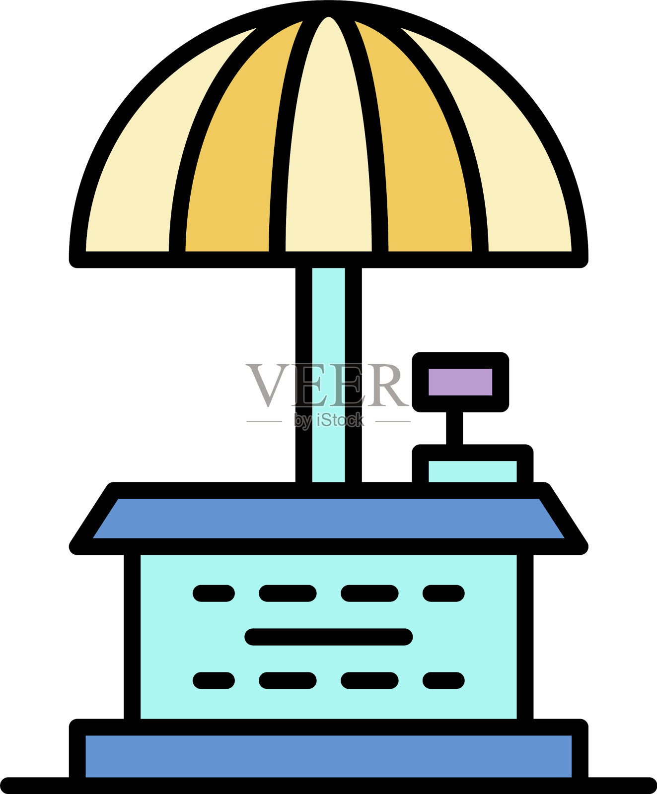 街头商店雨伞图标颜色轮廓插画图片素材