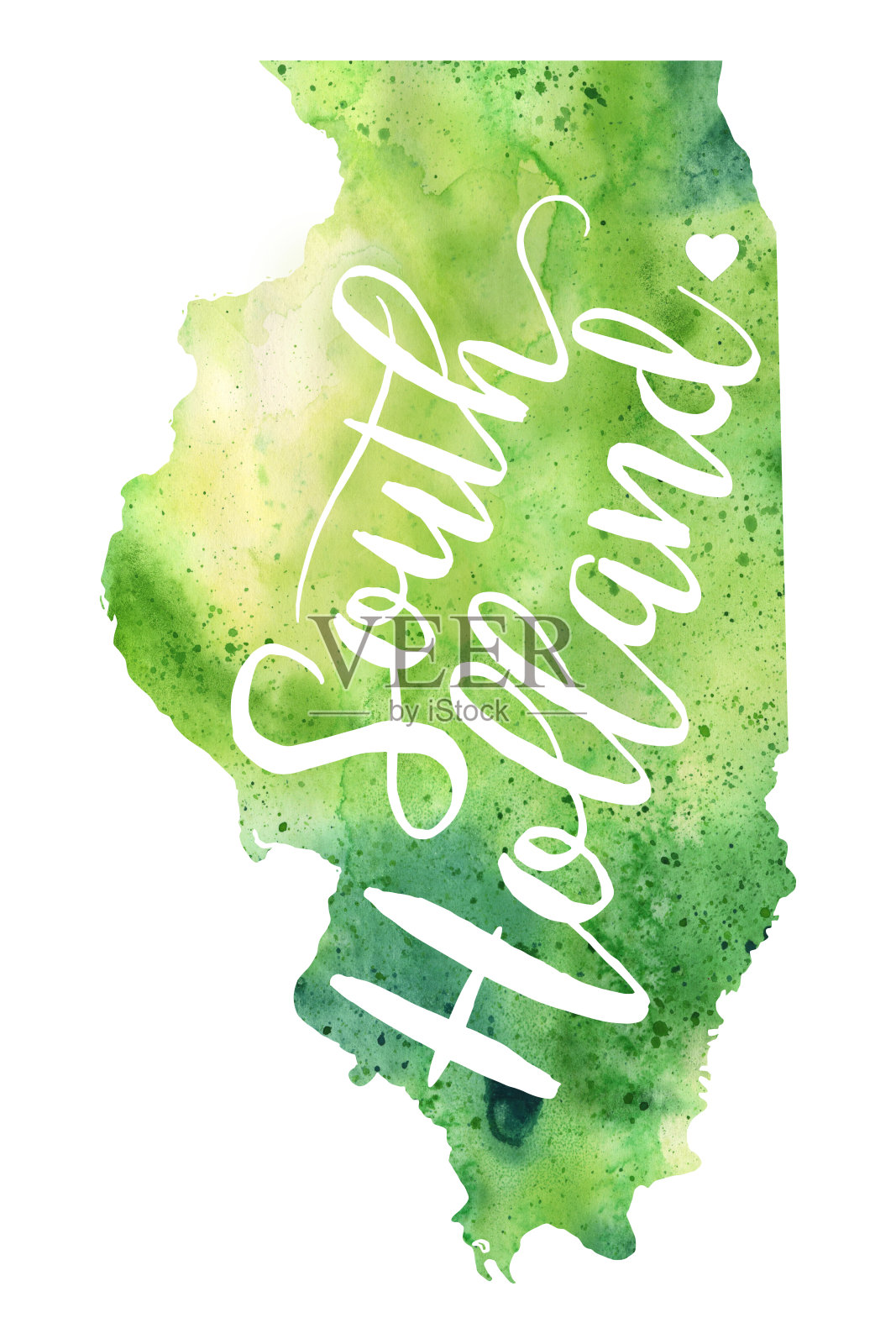 南荷兰,伊利诺斯州水彩栅格地图插图插画图片素材