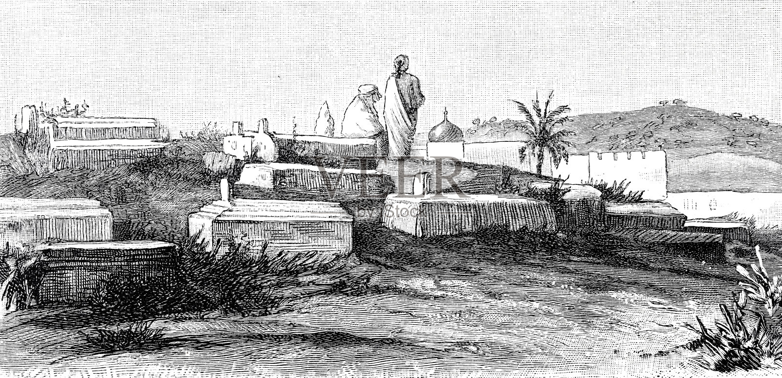 突尼斯,伊斯兰公墓插画图片素材