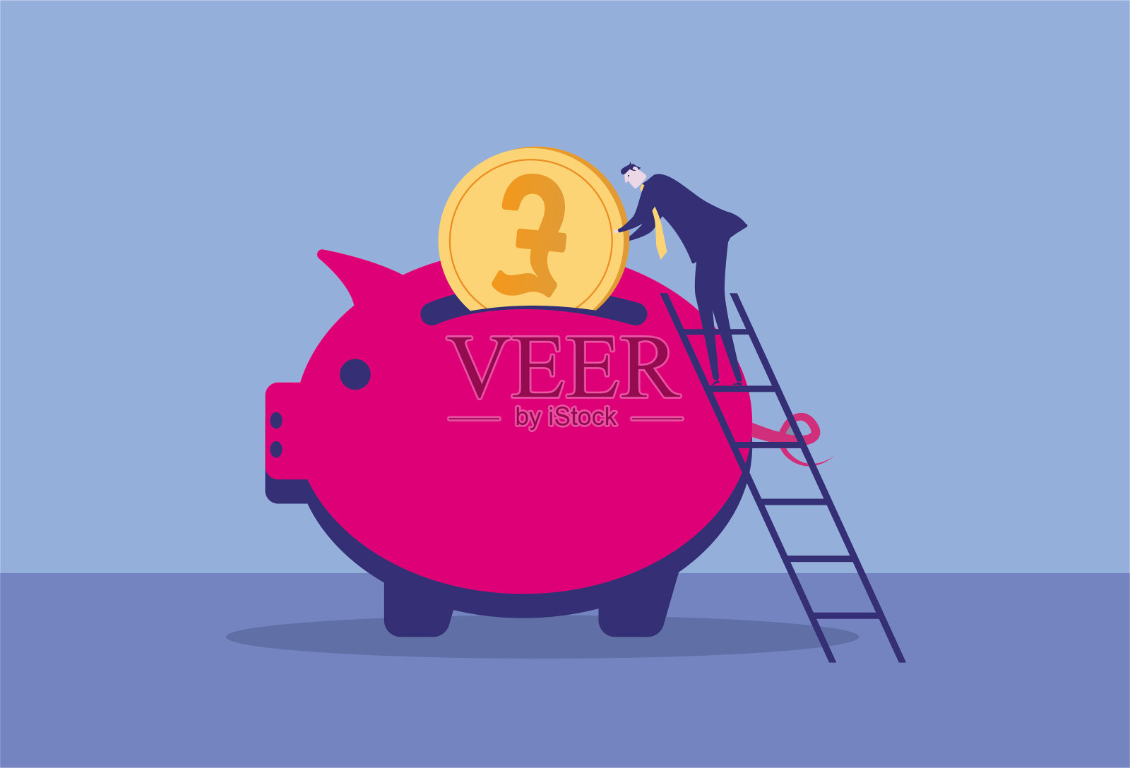 商人把英镑放进存钱罐里插画图片素材