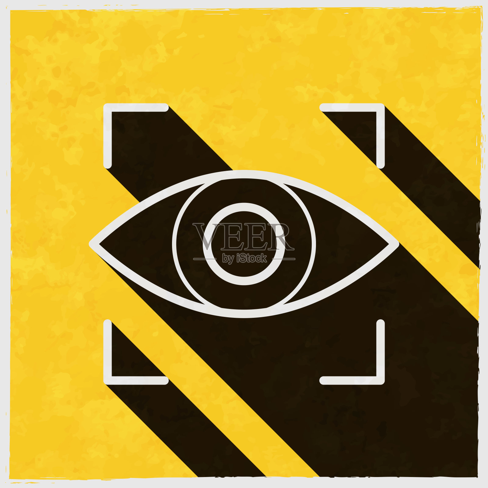 视网膜扫描。图标与长阴影的纹理黄色背景插画图片素材