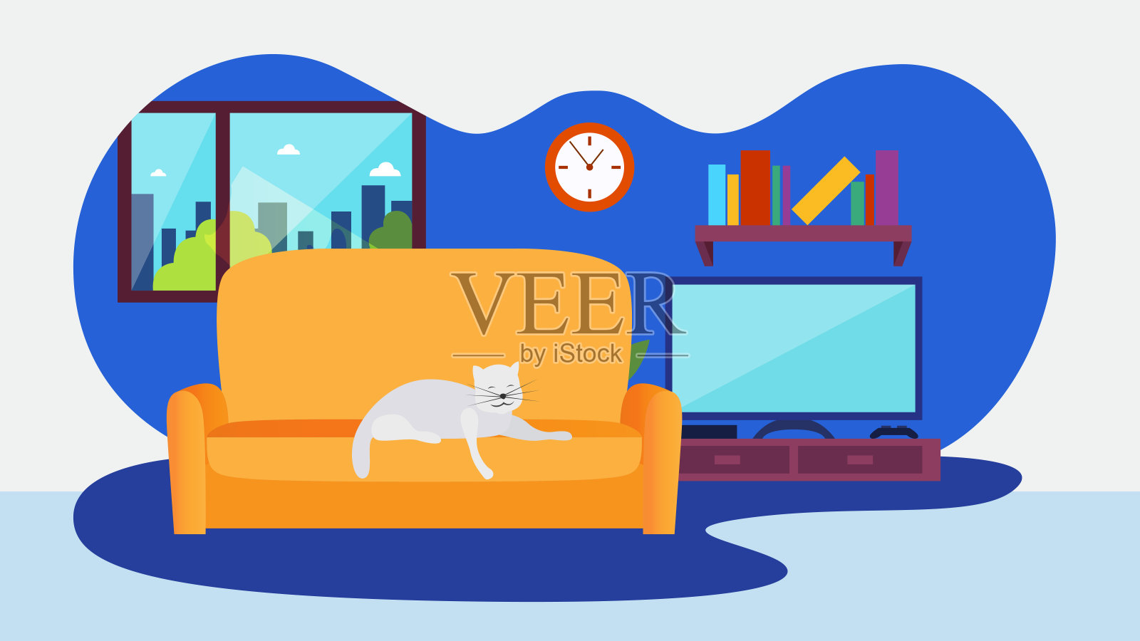 一只可爱的猫躺在家里的沙发上插画图片素材