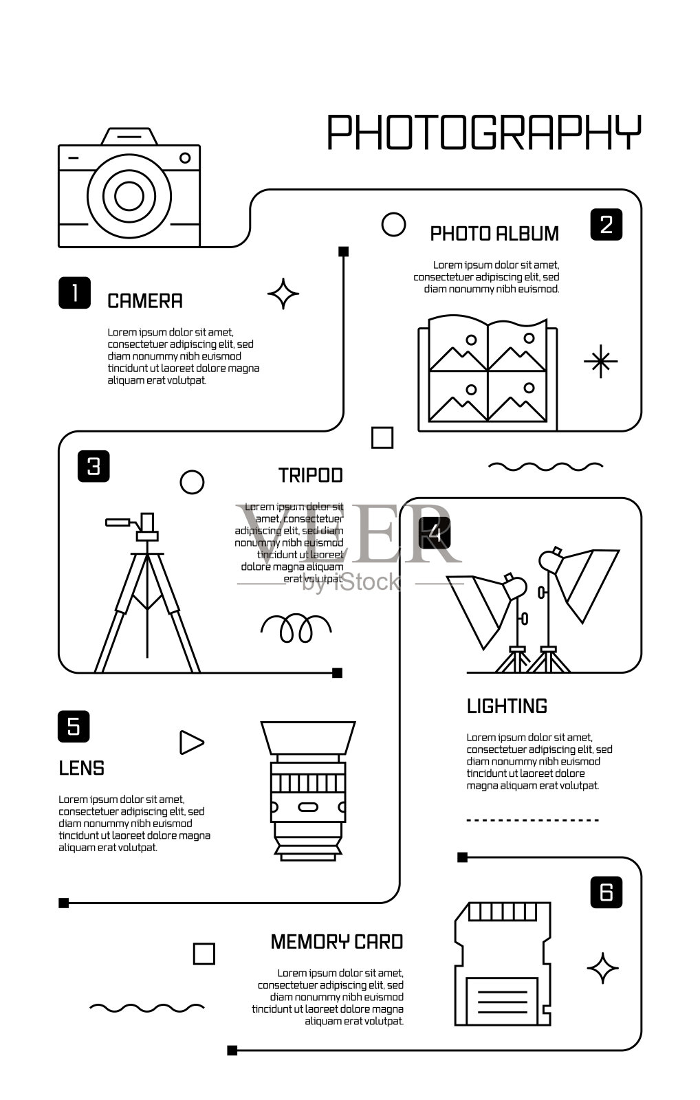 摄影相关矢量横幅设计概念,现代线条风格与图标插画图片素材