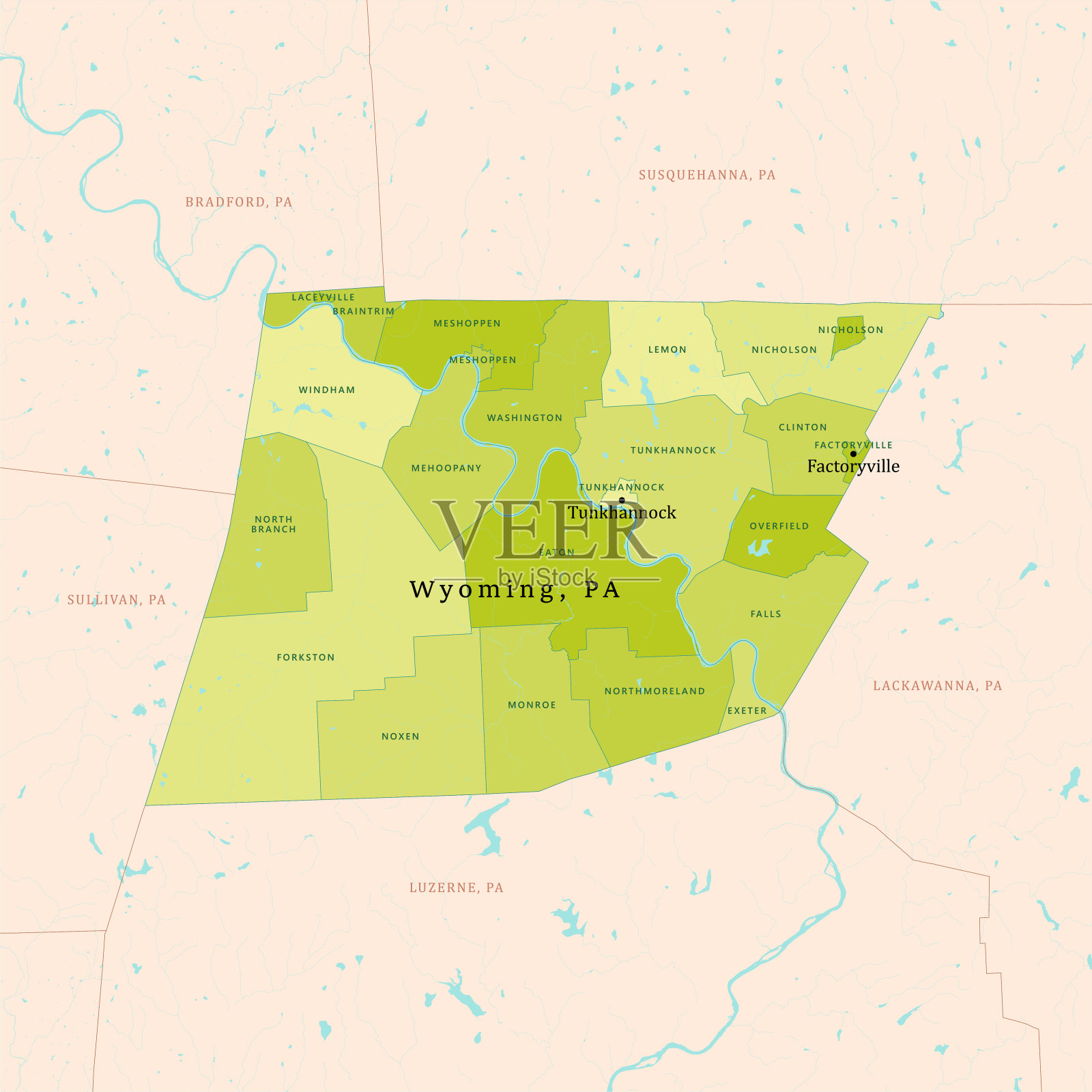 PA怀俄明州县矢量地图绿色插画图片素材