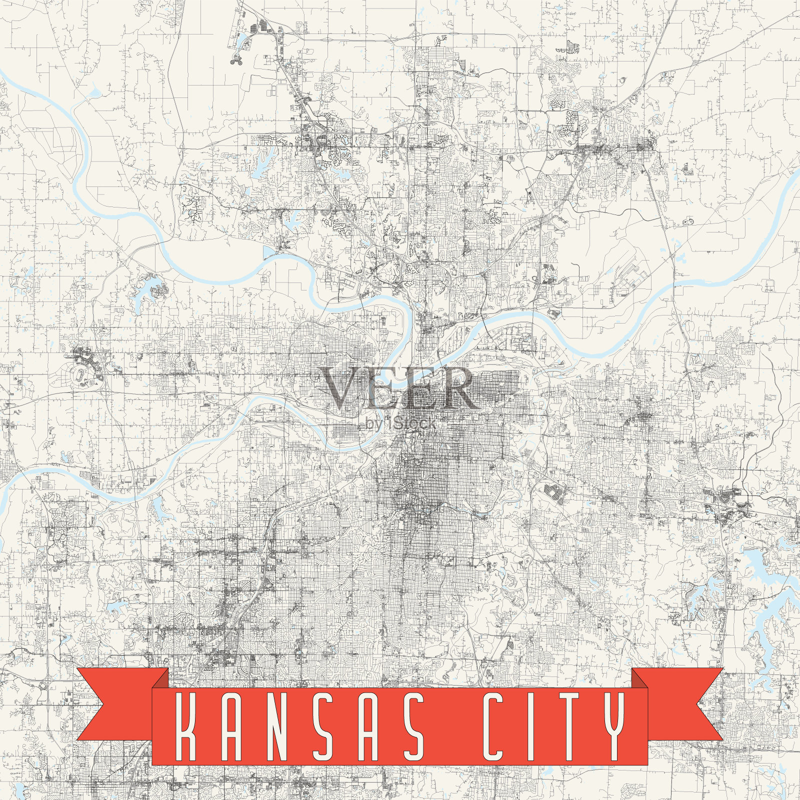 堪萨斯城,密苏里州美国矢量地图插画图片素材