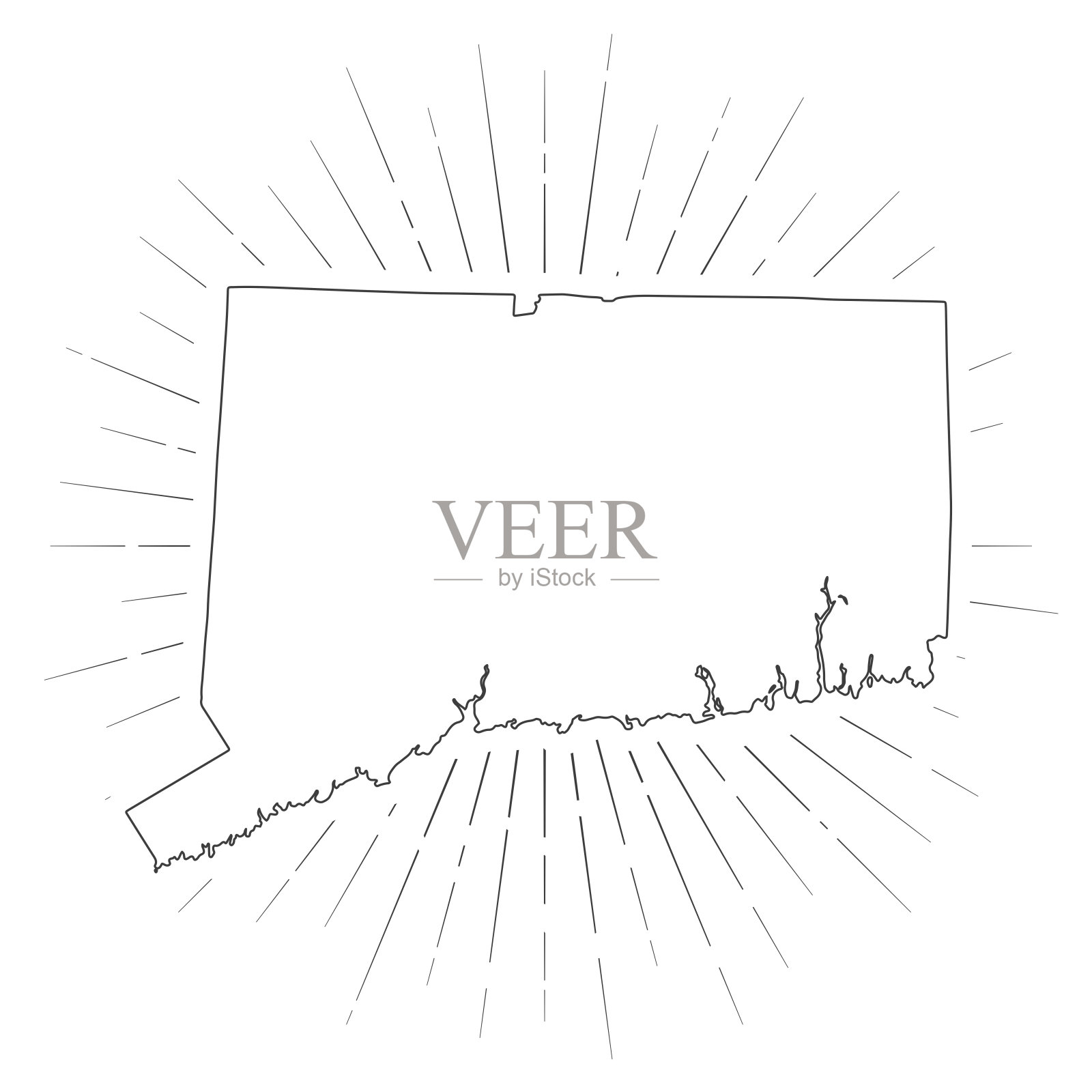 康涅狄格州地图与阳光在白色的背景插画图片素材