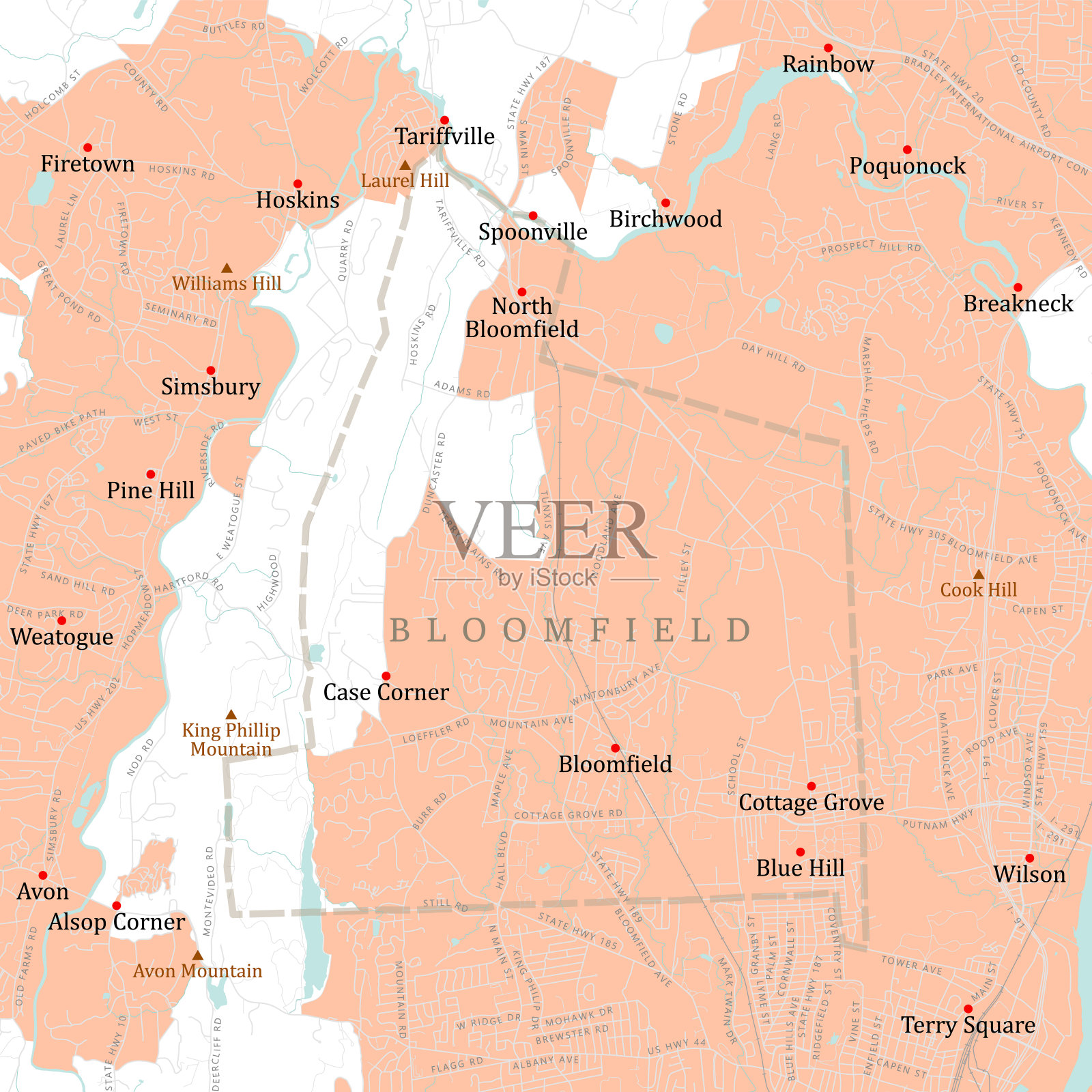 CT哈特福德布卢姆菲尔德矢量路线图插画图片素材