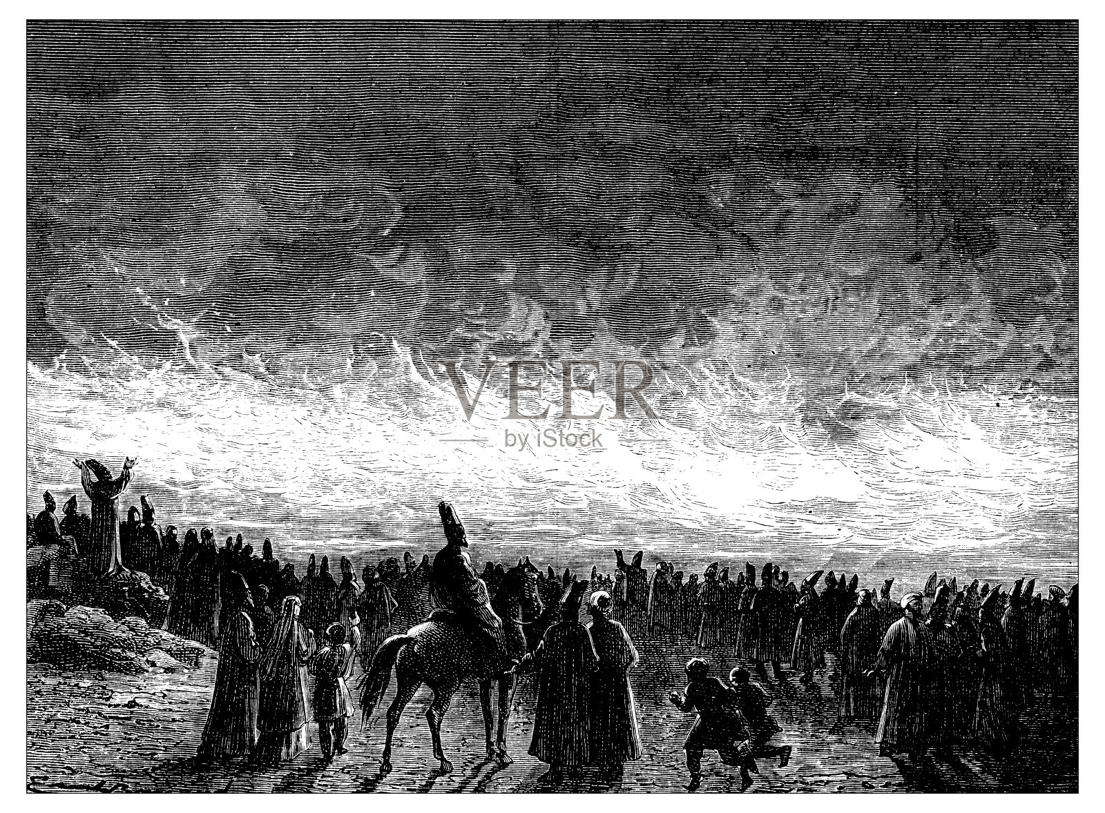 科学发现的古董插图:里海的油火插画图片素材