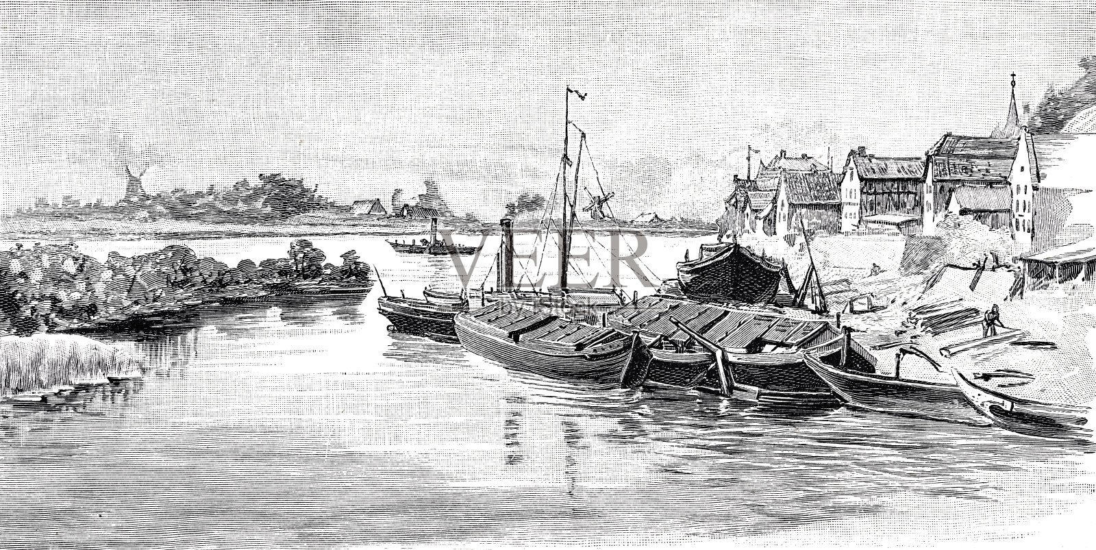 艾尔伯勒贝克运河,哈伯劳伦堡插画图片素材