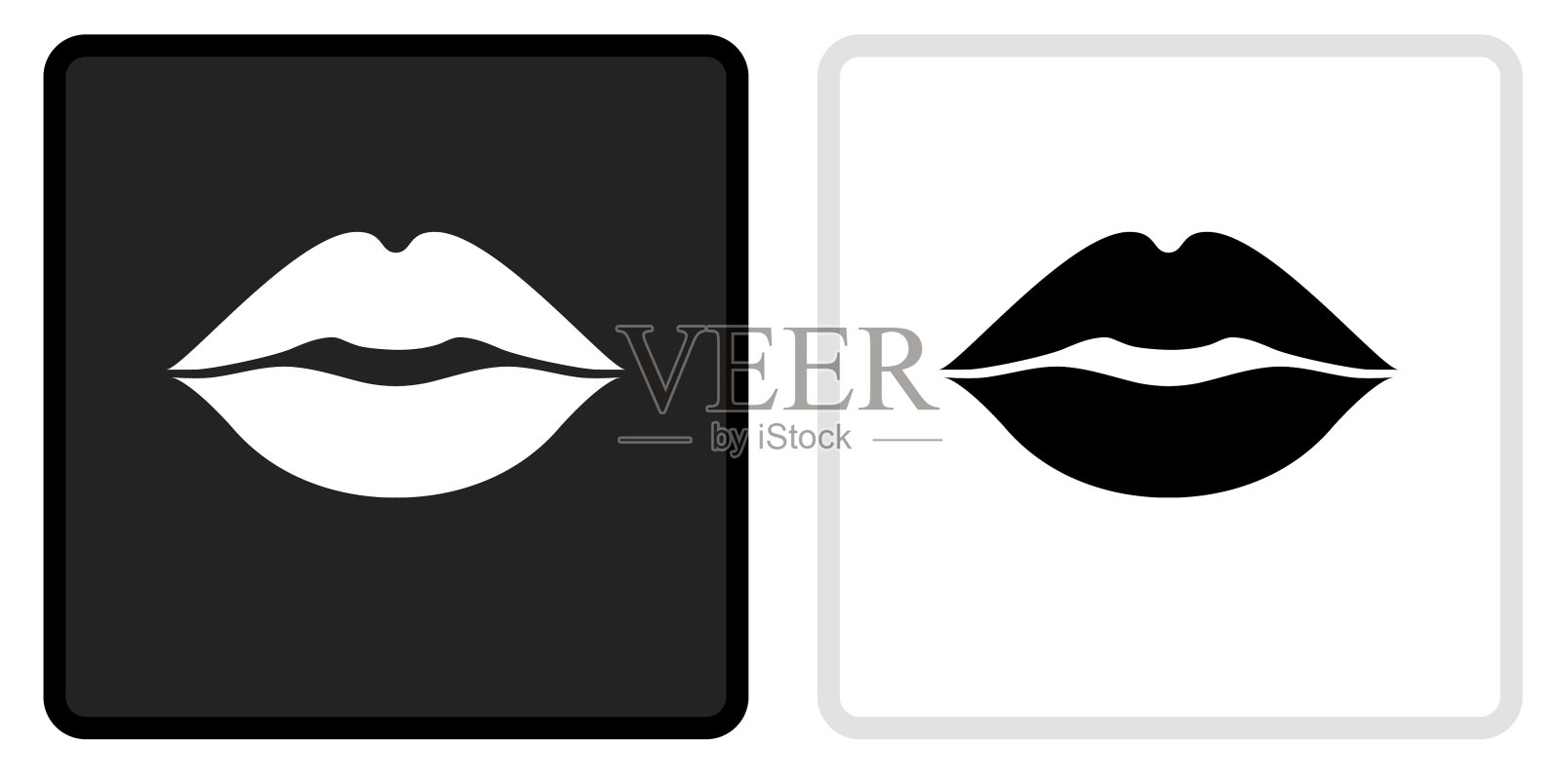 嘴唇图标上的黑色按钮与白色翻转插画图片素材