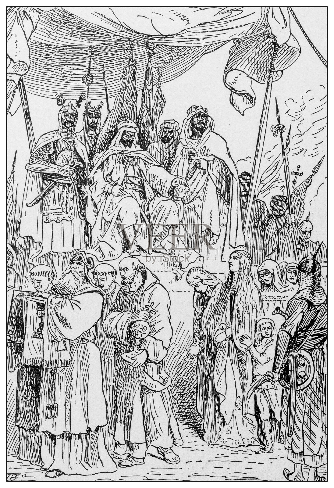 历史名人萨拉丁的古董插画插画图片素材