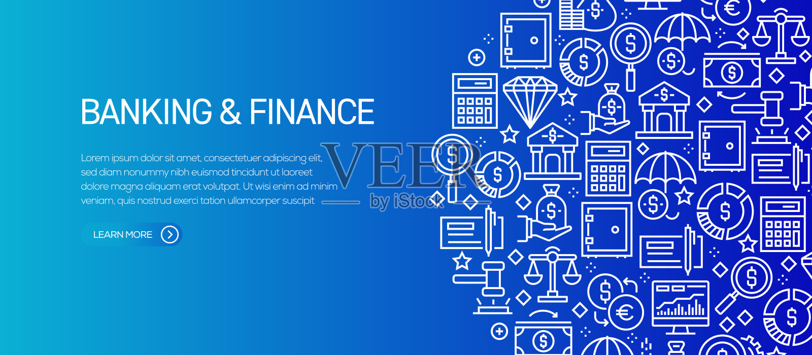 银行和金融横幅模板与线图标。现代矢量插图广告,标题,网站。插画图片素材