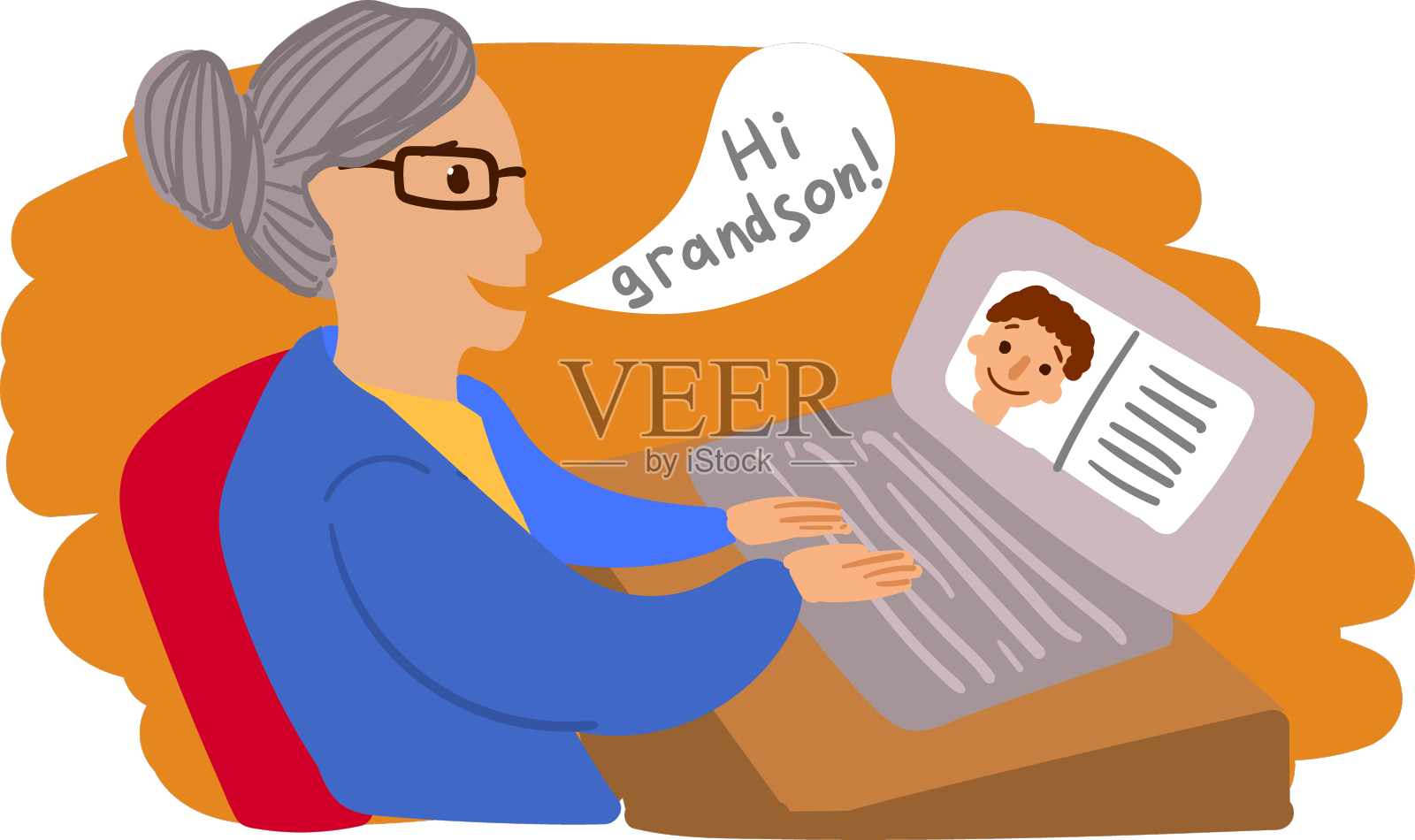 快乐奶奶用笔记本电脑手绘的漂亮设计元素图片