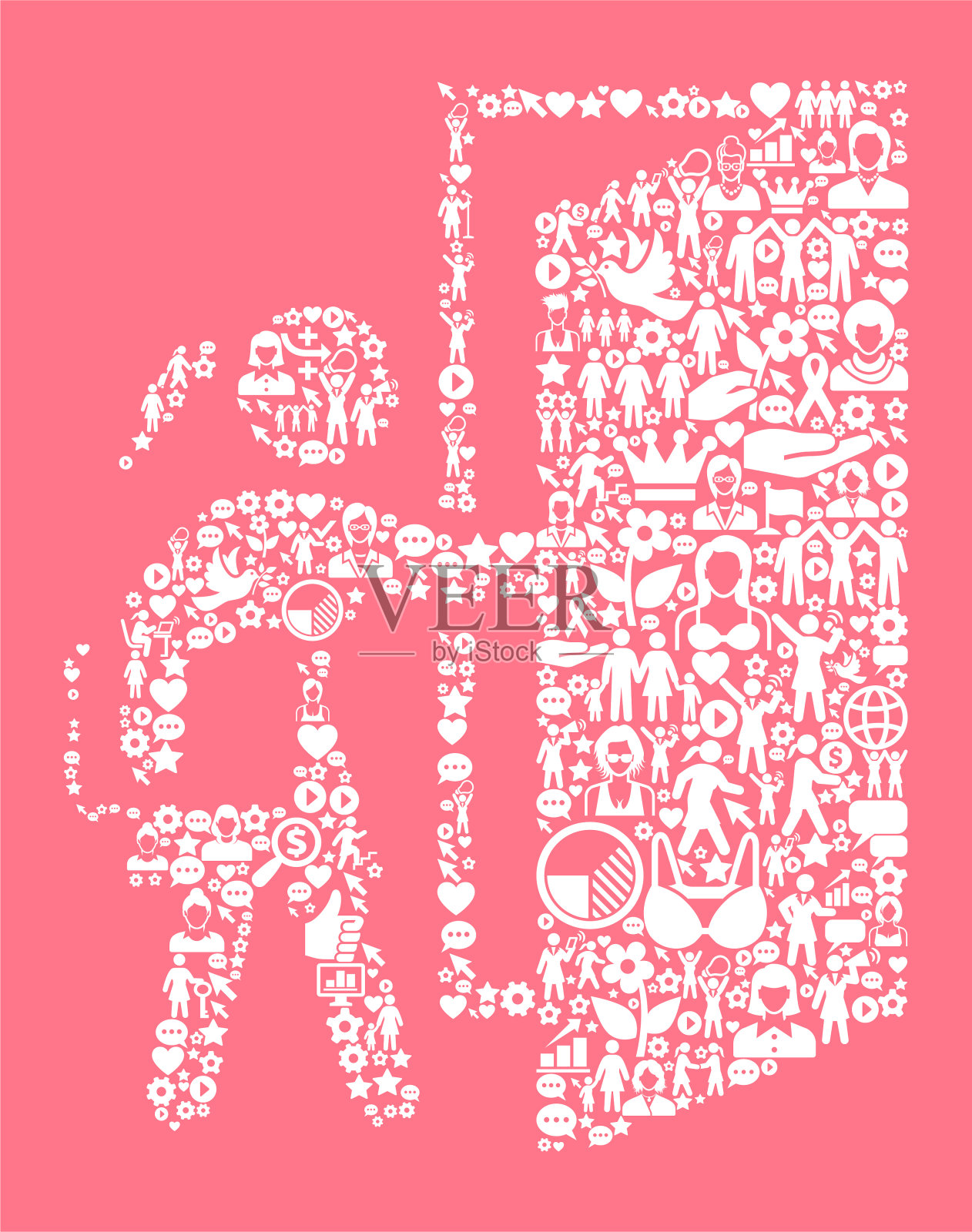 去工作妇女权利和女孩权力的图标模式插画图片素材