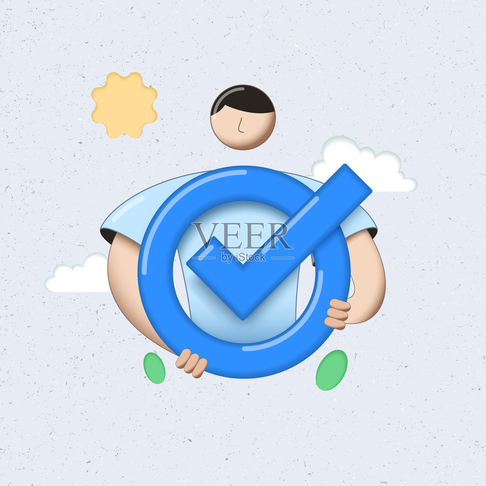 一个人手里拿着解决问题的大符号。插画图片素材