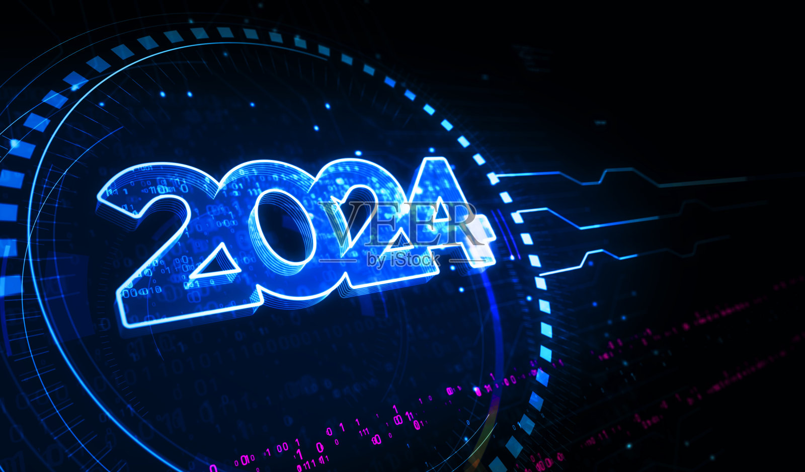 2024年未来主义霓虹灯符号数字概念3d插图照片摄影图片