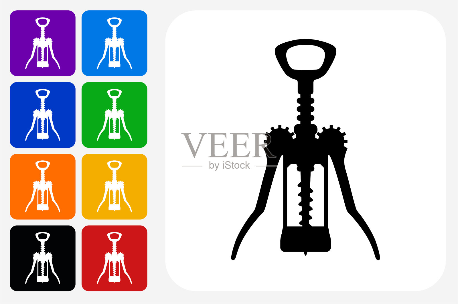 软木开瓶器图标方形按钮设置插画图片素材